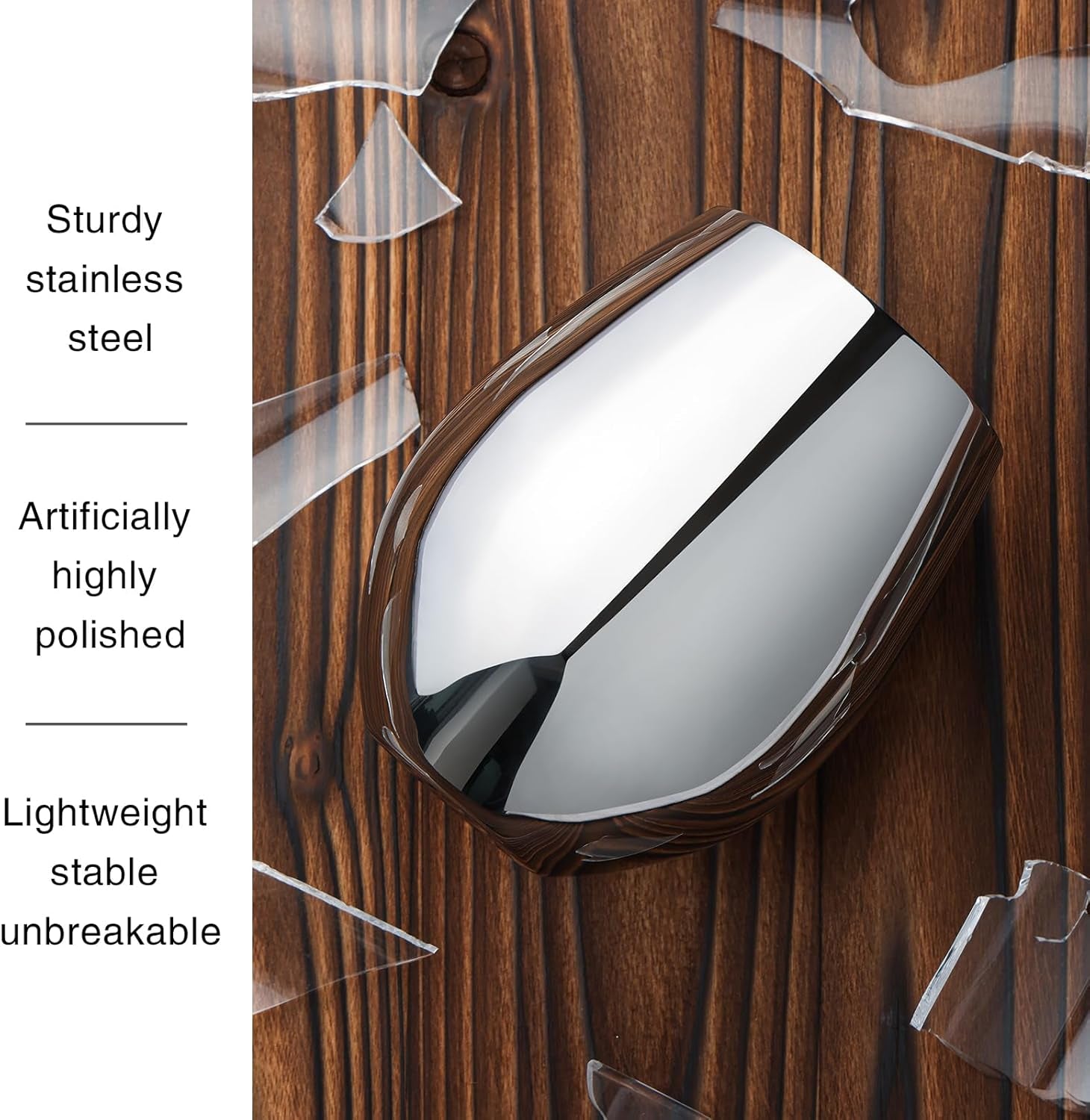 Stemless Stainless Steel Wine Glasses Set of 4, 18Oz Unbreakable Metal Wine Glass, Fancy, Unique Wine Goblets for Outdoor, Travel, Camping and Pool, Ideal Gift for Wine Lovers (Silver)