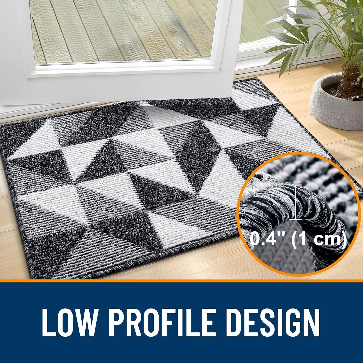 Door Mat Indoor Entrance Washable 32X20, Odor-Free Low-Profile Front Back Geometric Doormat, Absorbent Resist Dirt Entry Carpet, Easy to Clean Sturdy inside Floor Mats for Entryway, Black