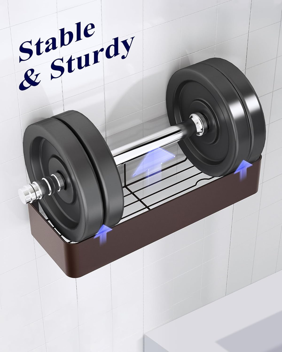 Large Shower Caddy - 2 Pack Adhesive Shower Organizer, Rustproof Metal Shelves, No-Drill Bathroom Organizers and Storage, Brown