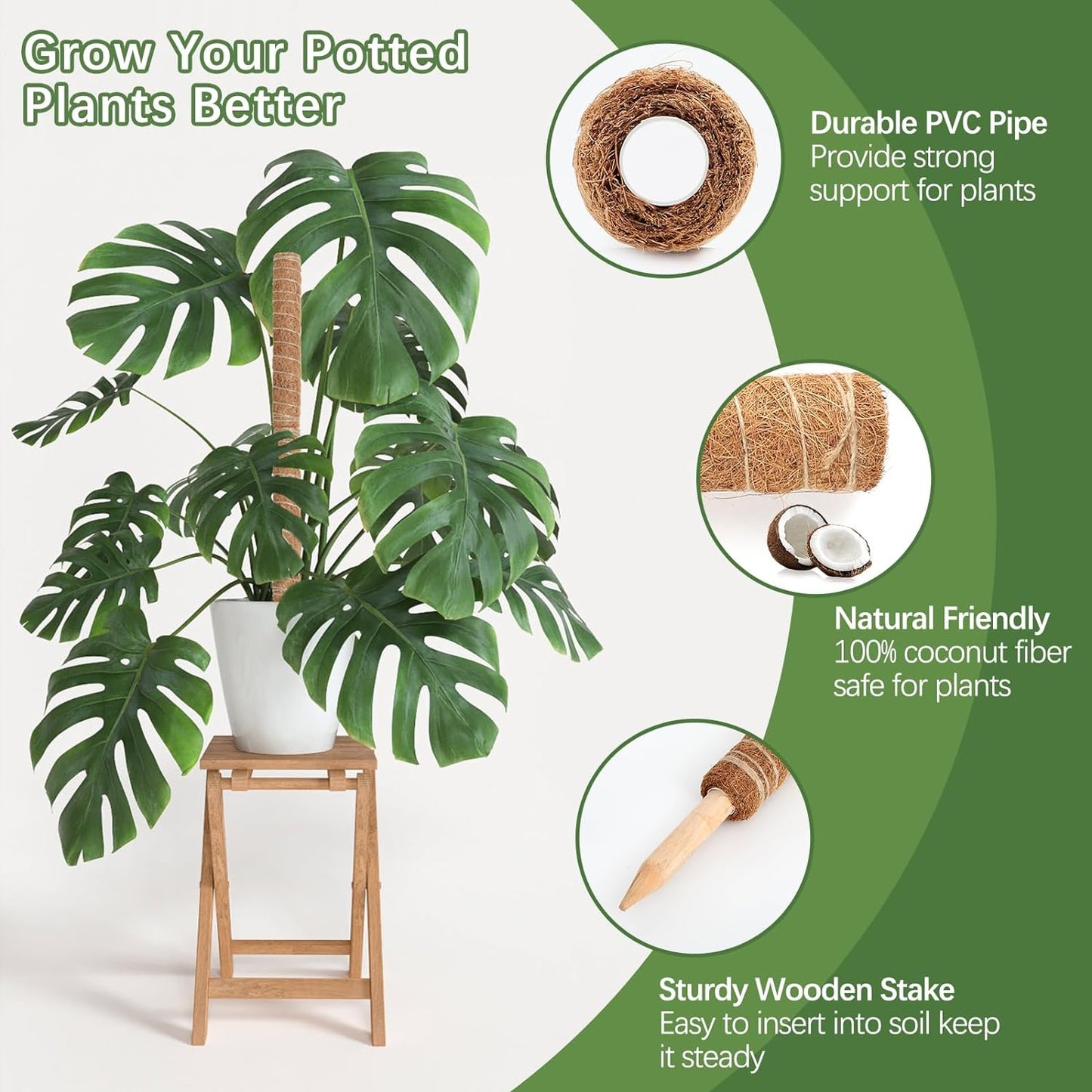 26.4 Inch Moss Pole Monstera Plant Support, 2 Pcs 15.7 Inch Moss Pole for Plants Monstera, Plant Stakes for Indoor Plants with Jute Rope and Name Label