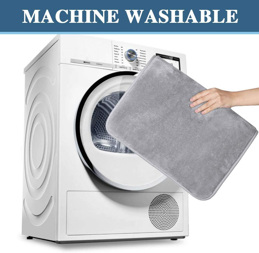 Bath Mat Memory Foam Set Bathroom Rug Set Flannel Velvety Bath Mat Luxury Extra Soft and Absorbent Non Slip Rugs for Bathroom/Bedroom Washable(2 Pack- 20"X 32"/ 17"X 24", Grey)