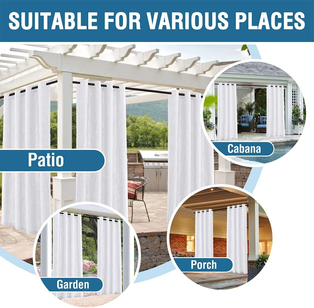 Linen Look Outdoor Waterproof Curtains for Patio Privacy Grommet Sunlight Blocking outside Curtains for Gazebo, Porch, Pergola, Pavilion, 1 Panel, 95L X 52W Inch, White