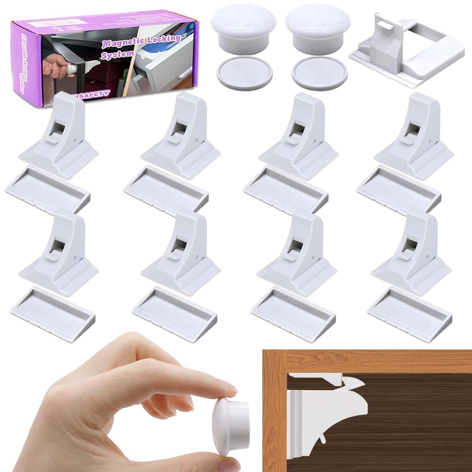 Magnetic Cabinet Locks Baby Proofing, Child Safety Magnet Drawer Lock (8 Locks + 2 Key), Safety First Adhesive Magnetic Locks for Cupboard and Pantry Door