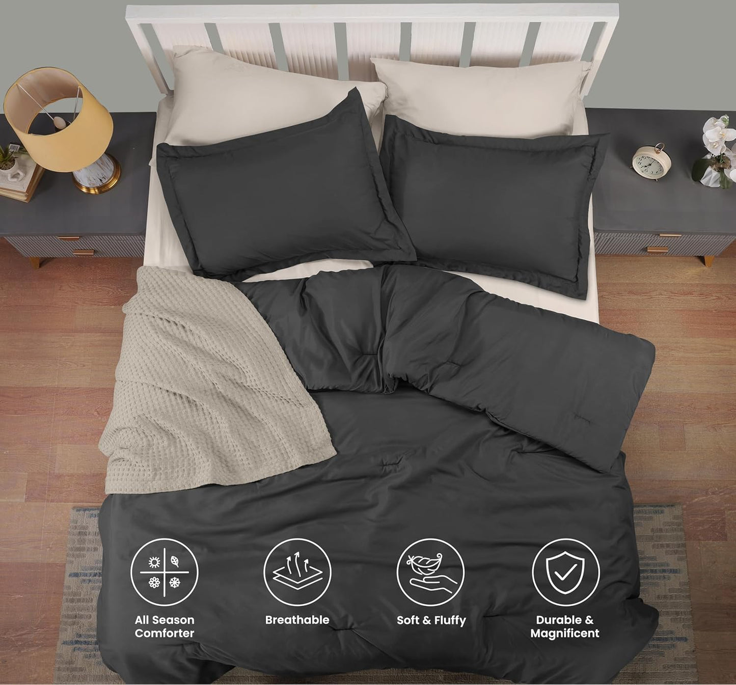 Queen Comforter Set Grey, Comforters Queen Size 3 Pieces Bedding Comforters Sets, down Alternative Soft Bed Set, 1 Comforter (88 X 88 Inches) 2 Pillow Shams (20 X 26 Inches)