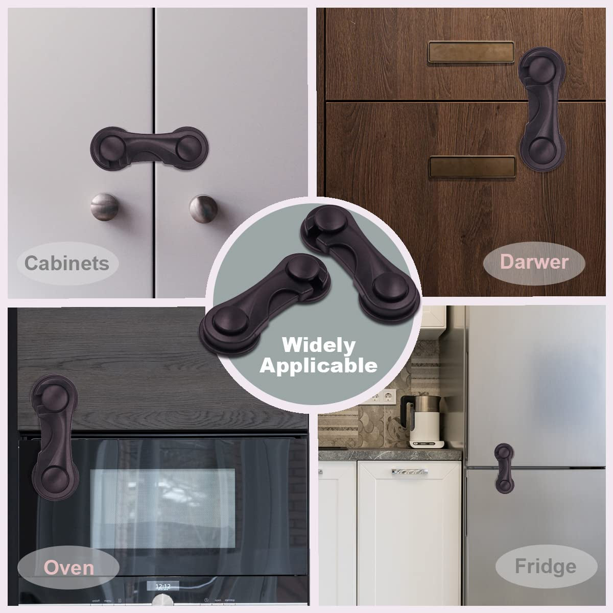 White Cabinet Locks 4 Pack + Black Cabinet Locks 4 Pack for Babies Safety