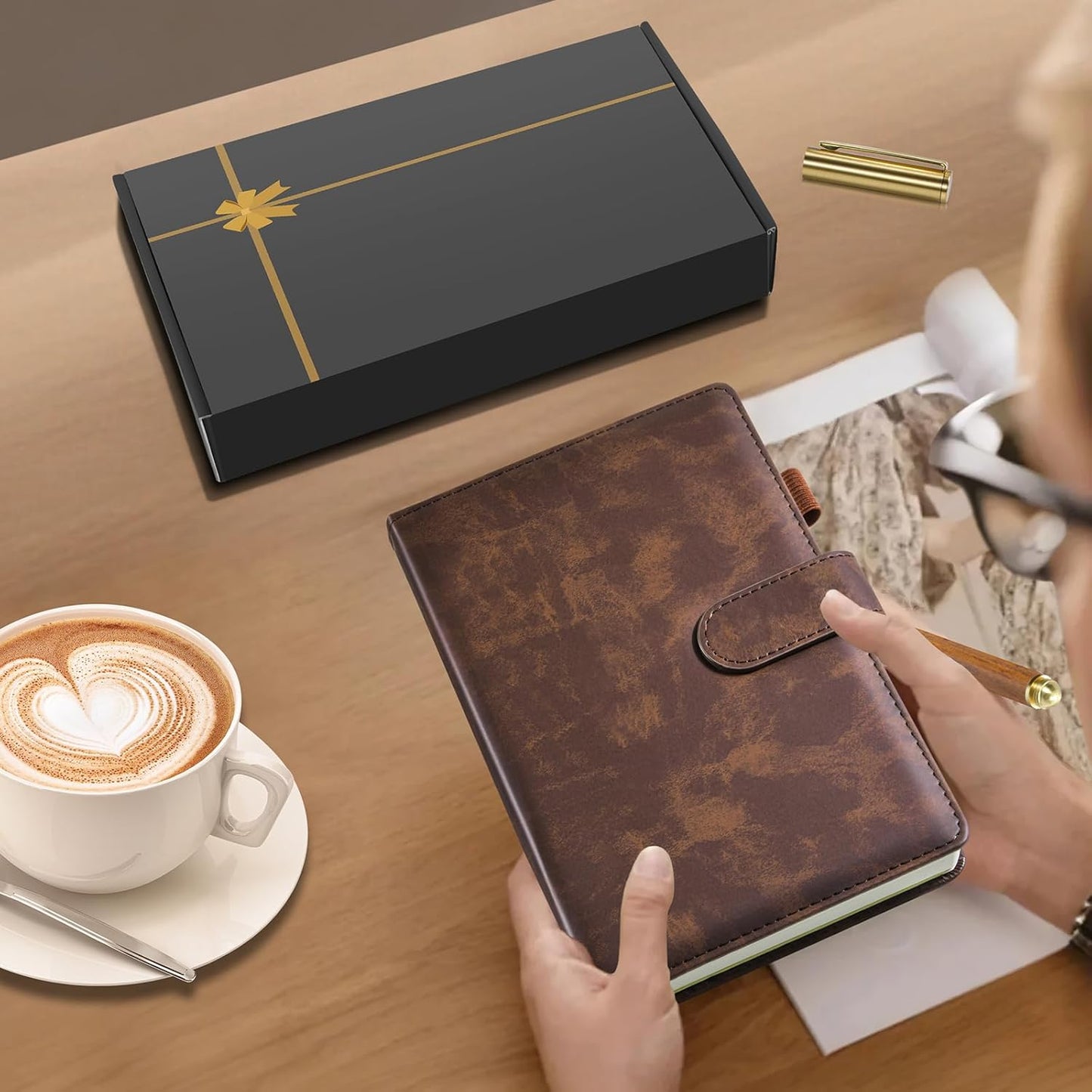 Lined Journal Notebook for Men, Leather Hardcover Notebook with Pen, A5 Journaling Notebooks for Work, 200 Pages 100 GSM Thick College Ruled Diary for Writing, Business, Office 5.75" X 8.38" Brown