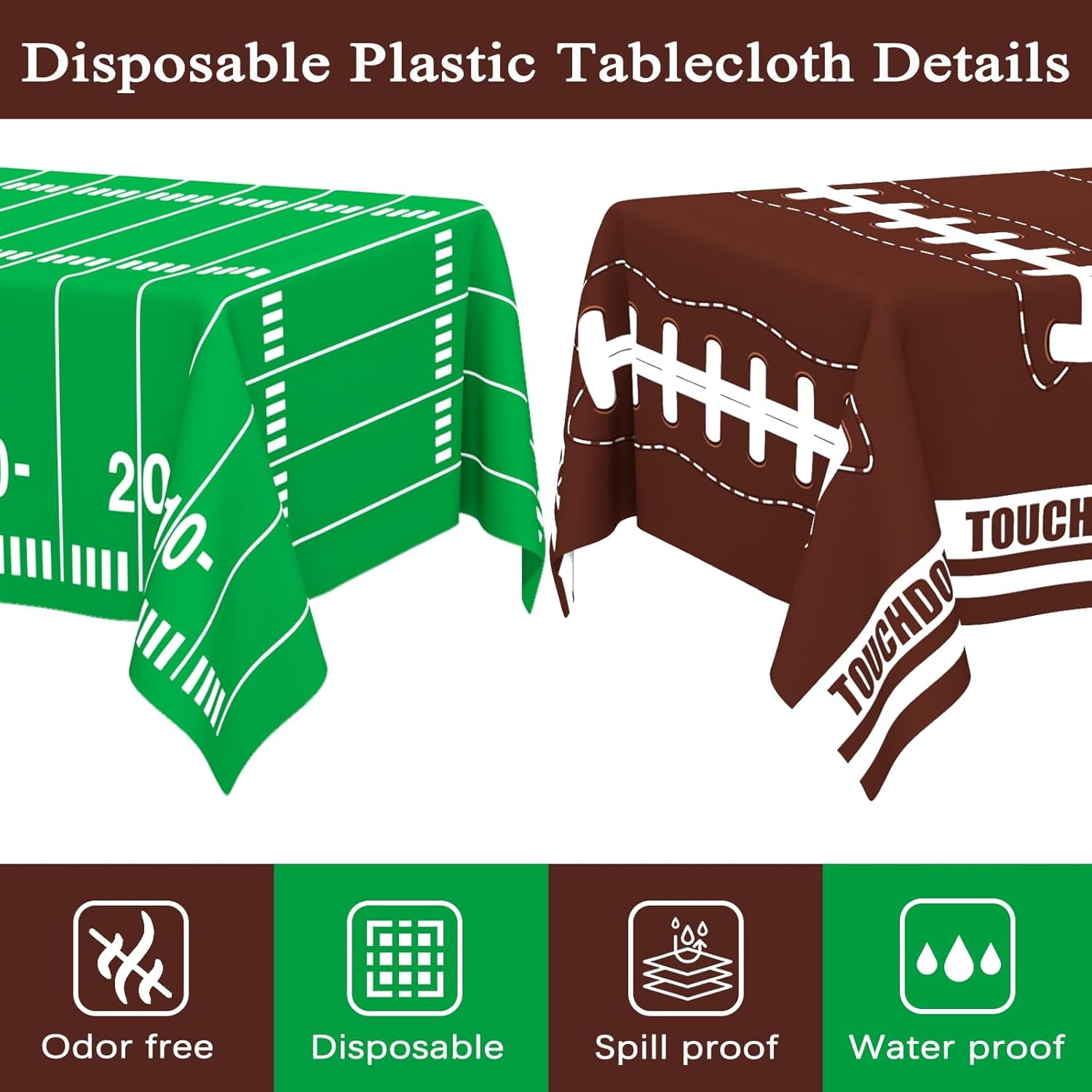 2 Pack Football Tablecloth - Disposable Plastic Table Cover for Football Themed Party Games Decoration - 54 X 108 Inch