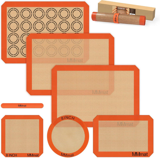 Silicone Baking Mats - Best German Silicone, Non Slip Baking Sheet, Non Stick Reusable Silicone Mats for Baking, Food Grade Oven Liner, Counter Mat, Set of 6