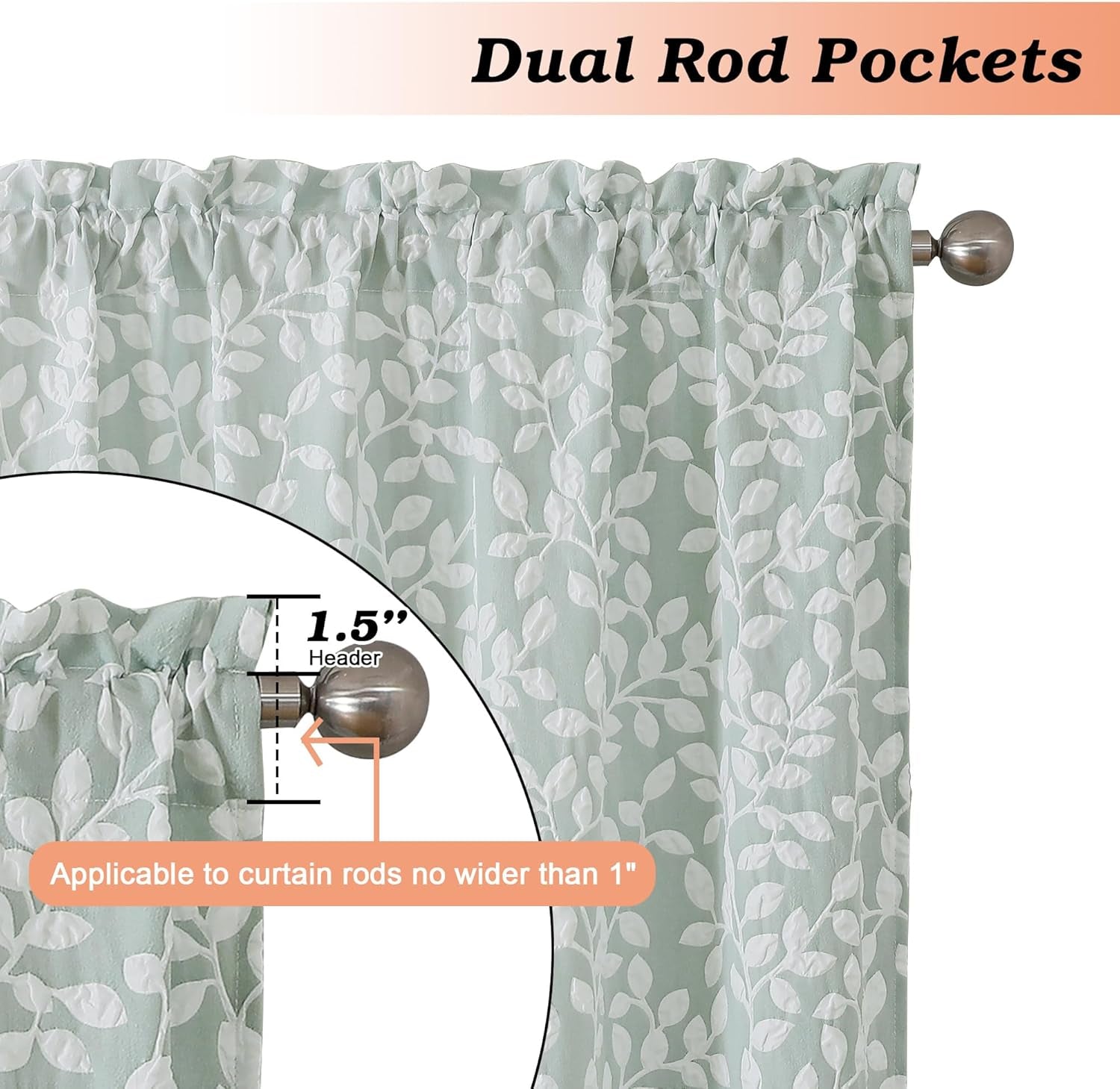 Anna White Green Valances for Windows 14 Inches Long 1 Pieces, Light Filtering Soft 3D Embossed Textured Fabric Curtains for Bedroom Basement Small Windows, 56Wx14L Inches