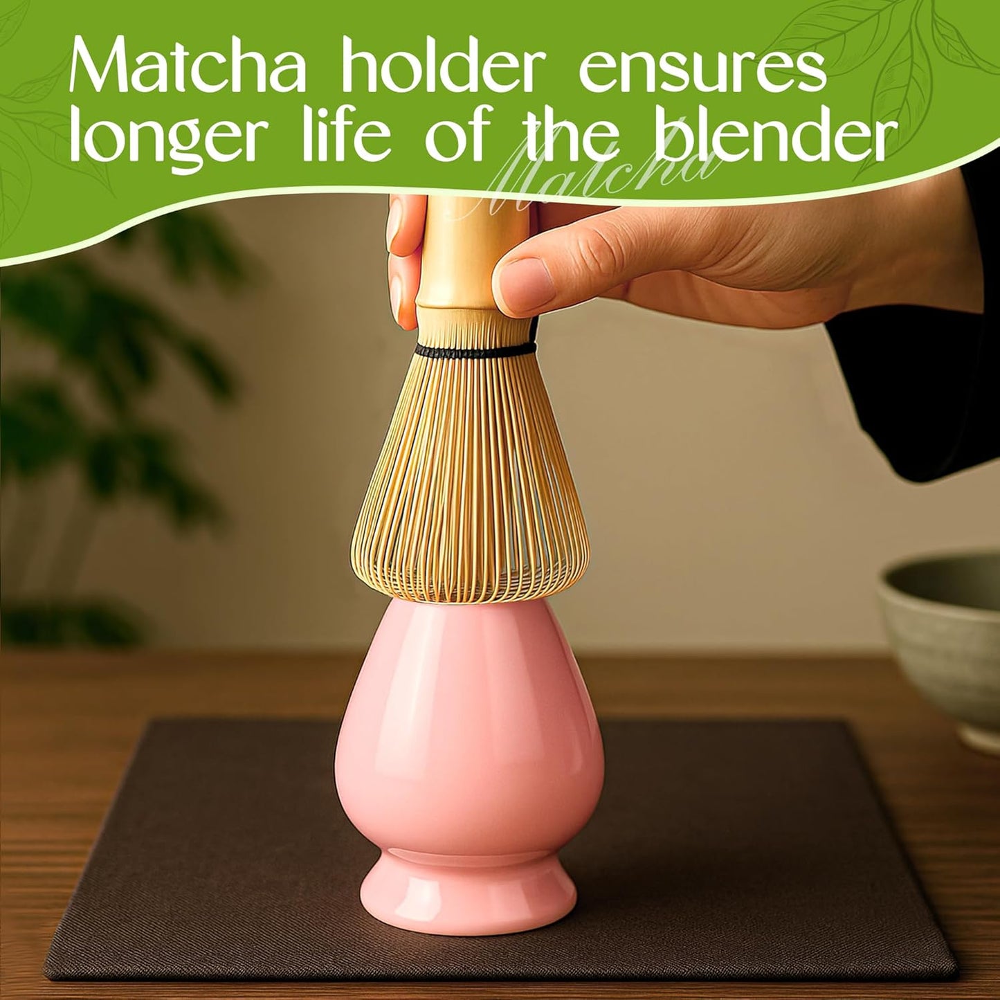 17Oz Pink Matcha Bowl with Spout,2Pcs Ceramic Chasen Stand and Mixing Bowls Set,Japanese Style Handmade Green Tea Cute Chawan,Gifts for Matcha Lovers and Novices(500Ml)