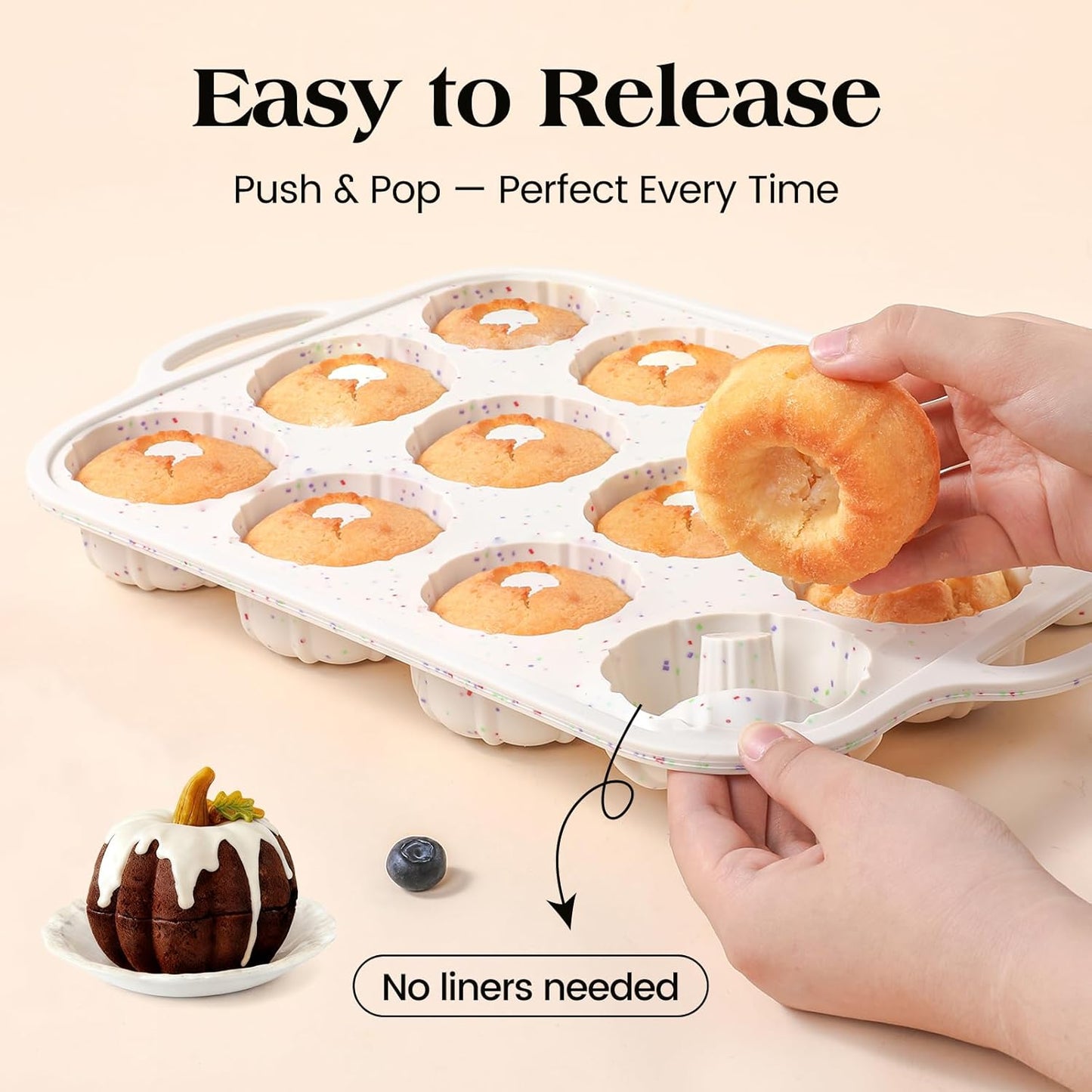 Silicone Mini Fluted Tube Cake Pans with Metal Reinforced Frame, 12-Cavity Mini Flan Molds, Non-Stick Cupcakes Pans for Baking, Donuts, Muffins, Cornbread, Brownies, Jellies