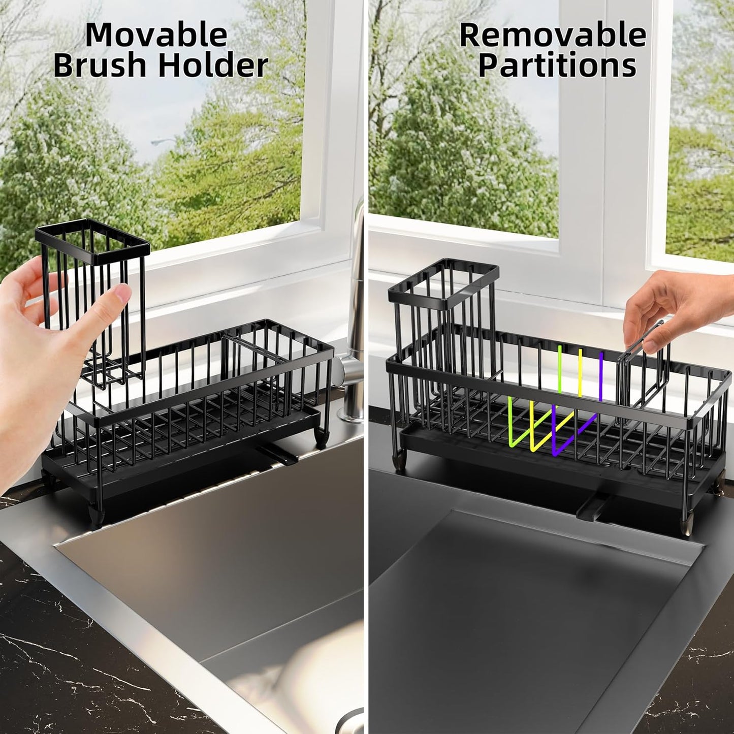 Extra Large Sponge Holder for Kitchen Sink Organizer Caddy, Dish Brush Scrubber Holder,Stainless Steel Sink Box Utensil Holder,Soap Dispenser Set Tray Counter Accessories & Storage Rack