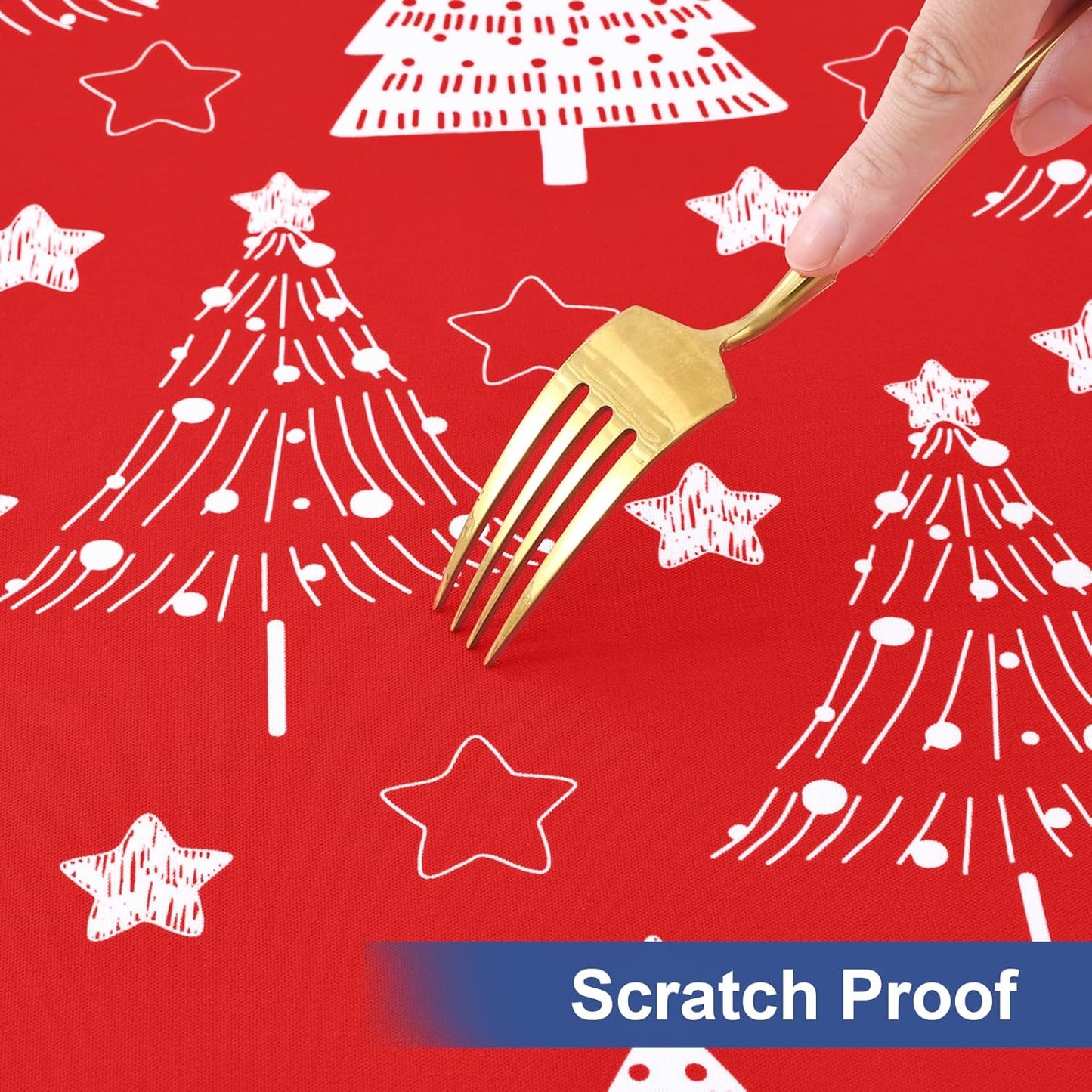 round Fabric Fitted Tablecloth, Elastic Waterproof Oil Proof Table Cloth, Washable Polyester Table Cover Fits 36"-44" round Tables for Outdoor Picnic Dinner, Christmas Tree