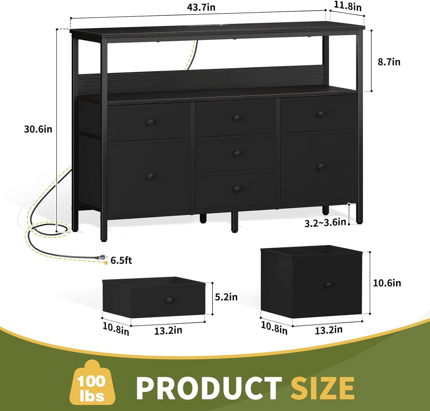 LED TV Stand for Bedroom, 50 Inch Kids Dresser with Power Outlets, 7 Drawers Entertainment Center with Storage Shelf, TV Stands Dresser for Bedroom, Living Room, TV Console Entertainment Stand