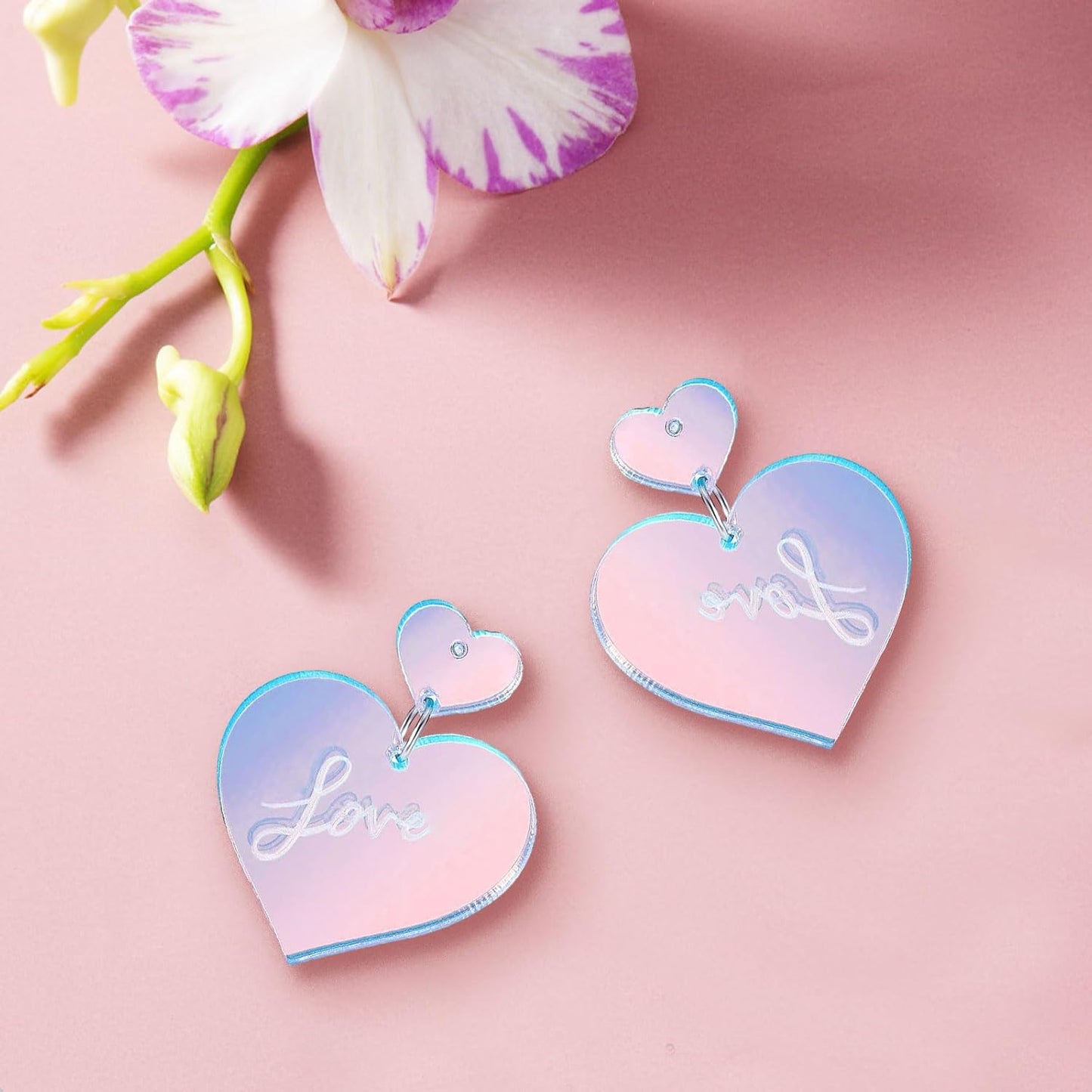 Pink Heart Earrings, Acrylic Lover Heart Dangle Earrings Lover Earrings Pink Earrings for Women Hoop Earrings Jewelry