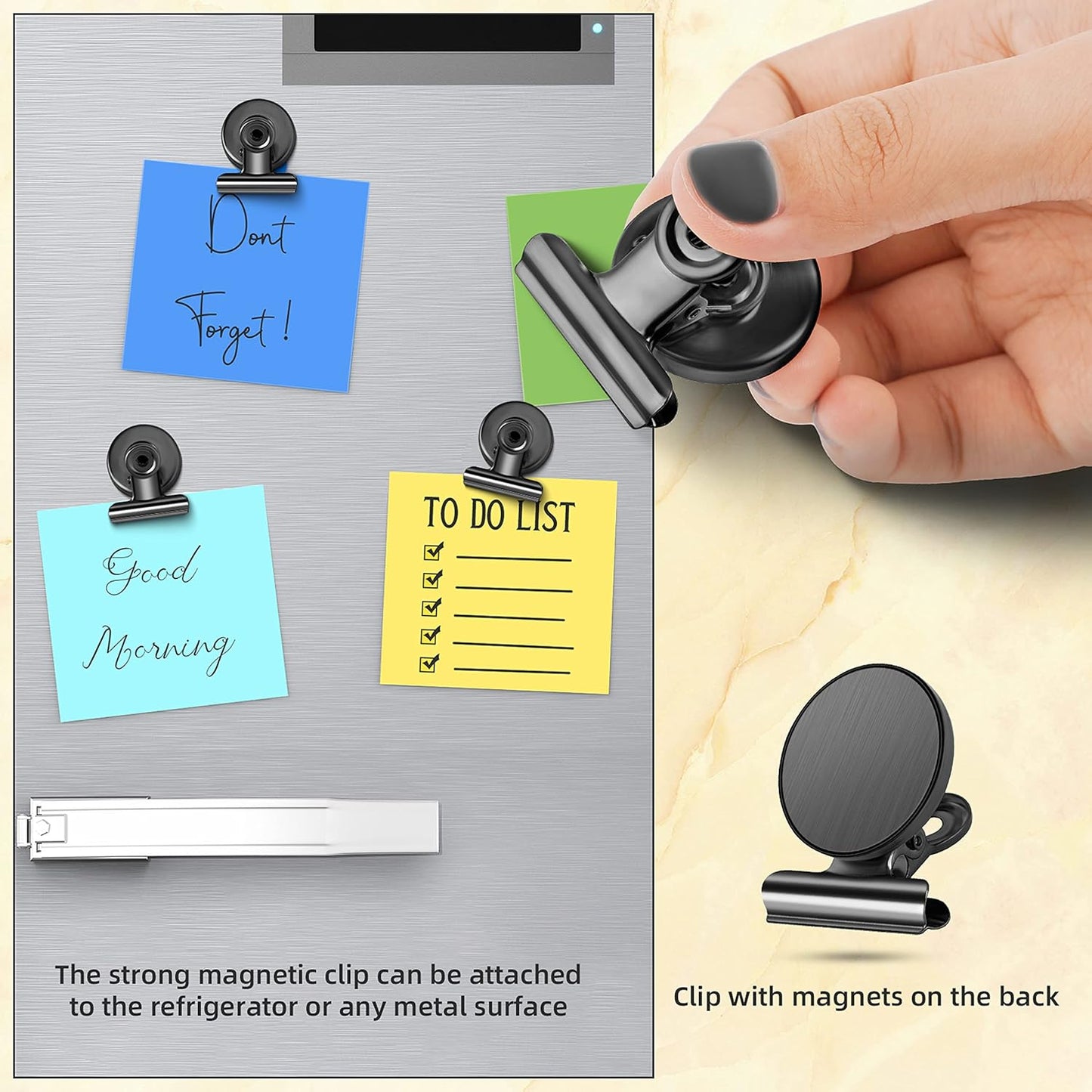 6 Pack Magnetic Clips Heavy Duty, Magnet Clips for Fridge, Refrigerator Magnets, Strong Magnetic Clip,Scratch Free Magnets with Clip for Refrigerator, Whiteboard, Classroom, Locker(Black)