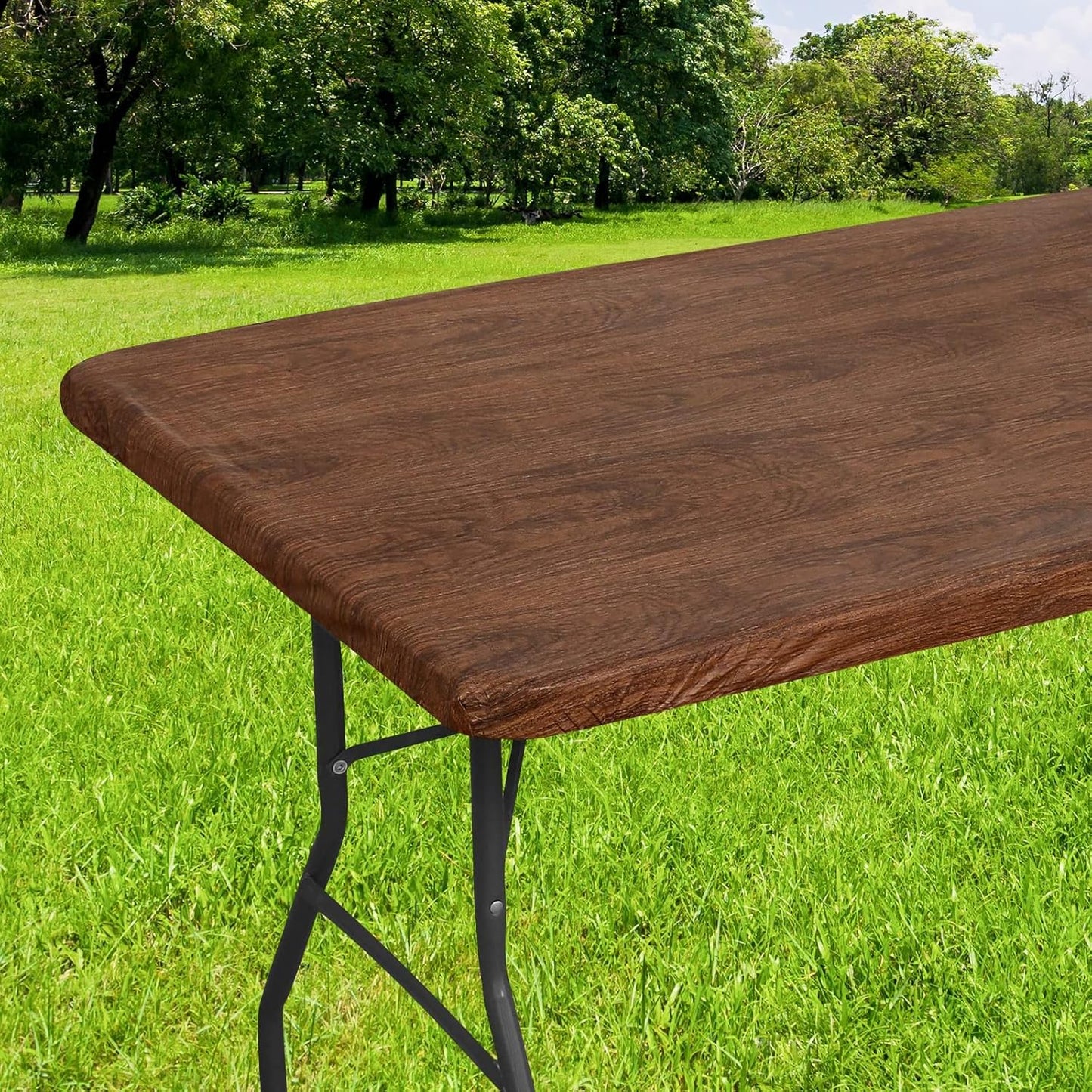 Rectangle Picnic Tablecloth, Waterproof Elastic Fitted Table Covers for 6 Foot Tables, Wipeable Flannel Backed Vinyl Tablecloths for Camping, Indoor, Outdoor (Brown, 30X72 Inches)