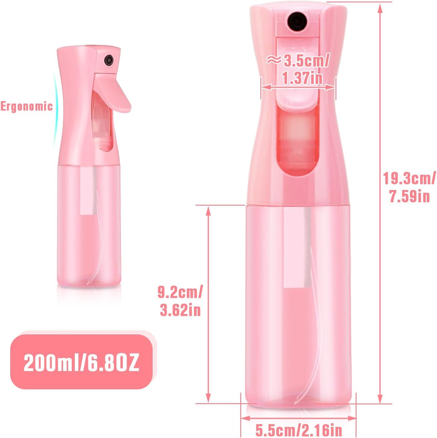 Spray Bottles, Spray Water Bottle Fine Mist Refillable, Continuous Spray Bottle for Hair, Skin Care, Planting, Showering Pets, Travel, Cleaning & Home (Pink)