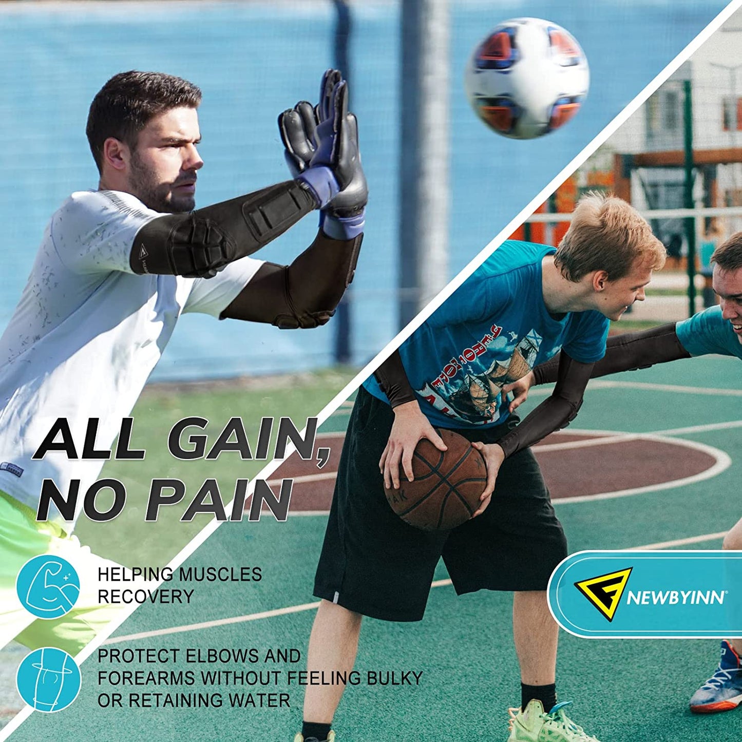 Padded Arm Sleeves 2 Pack, Elbow Forearm Crashproof Pads for Football Basketball Volleyball Soccer