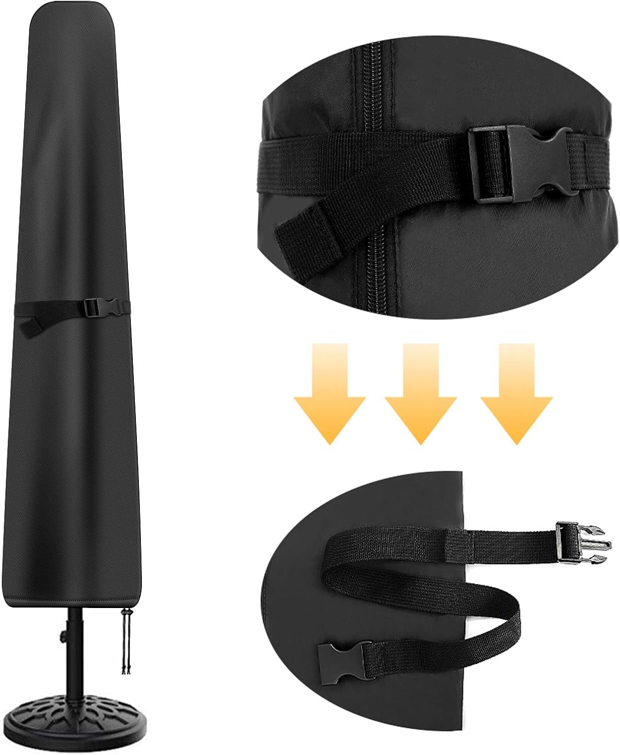 Patio Umbrella Cover, Waterproof Umbrella Covers for 7Ft to 9Ft Outdoor Umbrellas Market Parasol Covers with Push Rod, Black