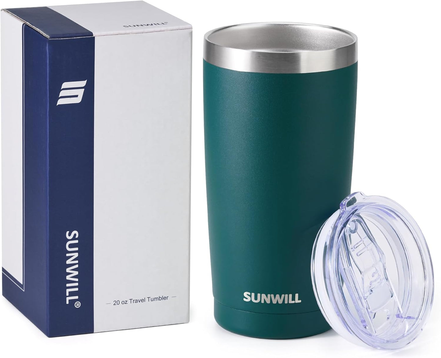 Travel Coffee Tumbler 20 Oz, Insulated Mug with Lid, Stainless Steel Cup for Outdoor, Powder Coated Dark Green