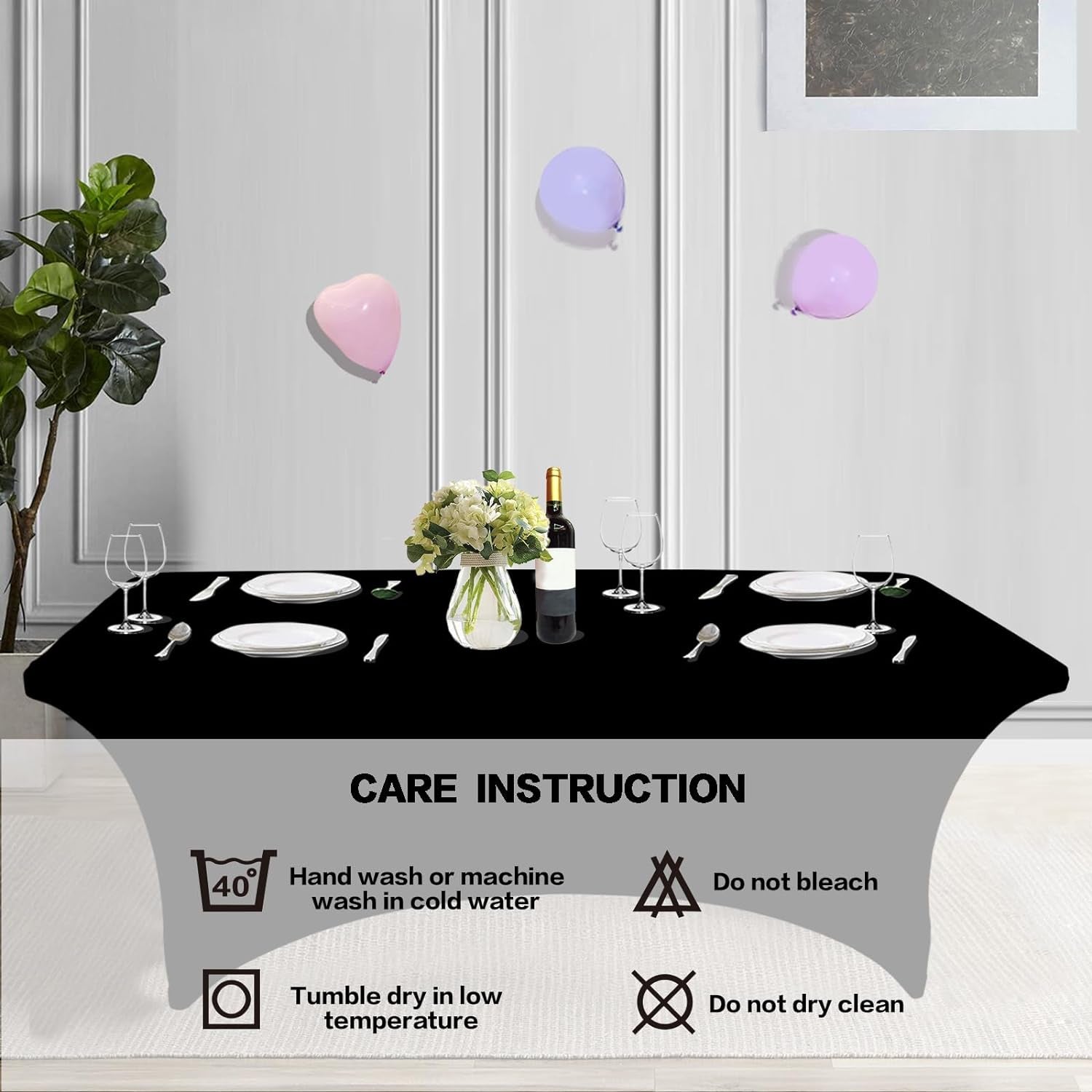 2 Pack 6FT Table Cloth for Rectangular Fitted Events Stretch Black Table Covers Washable Spandex Tablecloth Protector for Party, Wedding, Cocktail, Banquet, Festival