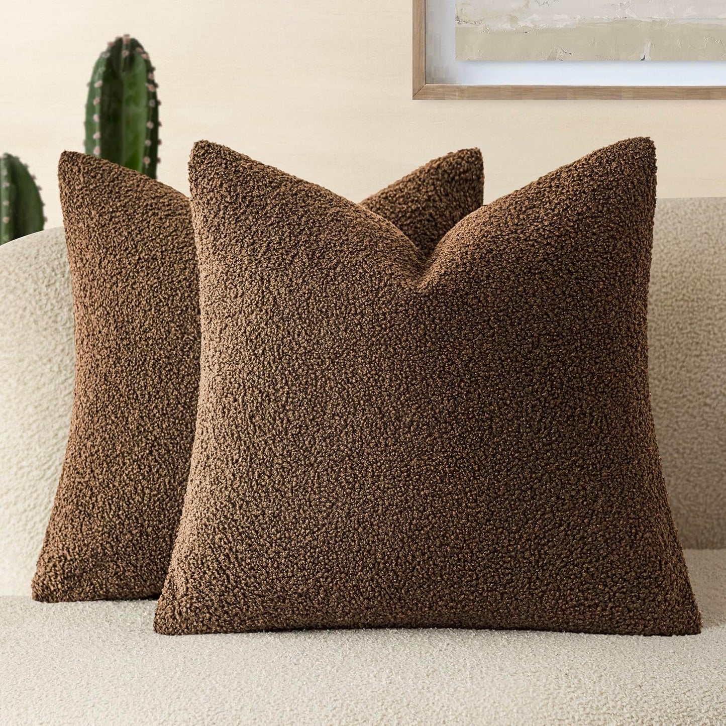 Pack of 2, Curly Faux Fur Decorative Throw Pillow Covers Soft Fuzzy Plush Cushion Case with Zipper Cozy Pillowcase for Home Living Room Couch Bed Sofa 16 X 16 Inch,Dark Brown