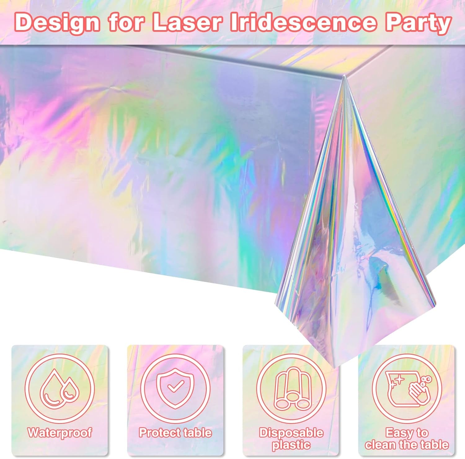 2 Pack Iridescence Plastic Tablecloths Shiny Disposable Laser Rectangle Table Covers Holographic Foil Tablecloth Iridescent Party Decoration Birthday Bridal Wedding Christmas 54" X 108"(Laser)