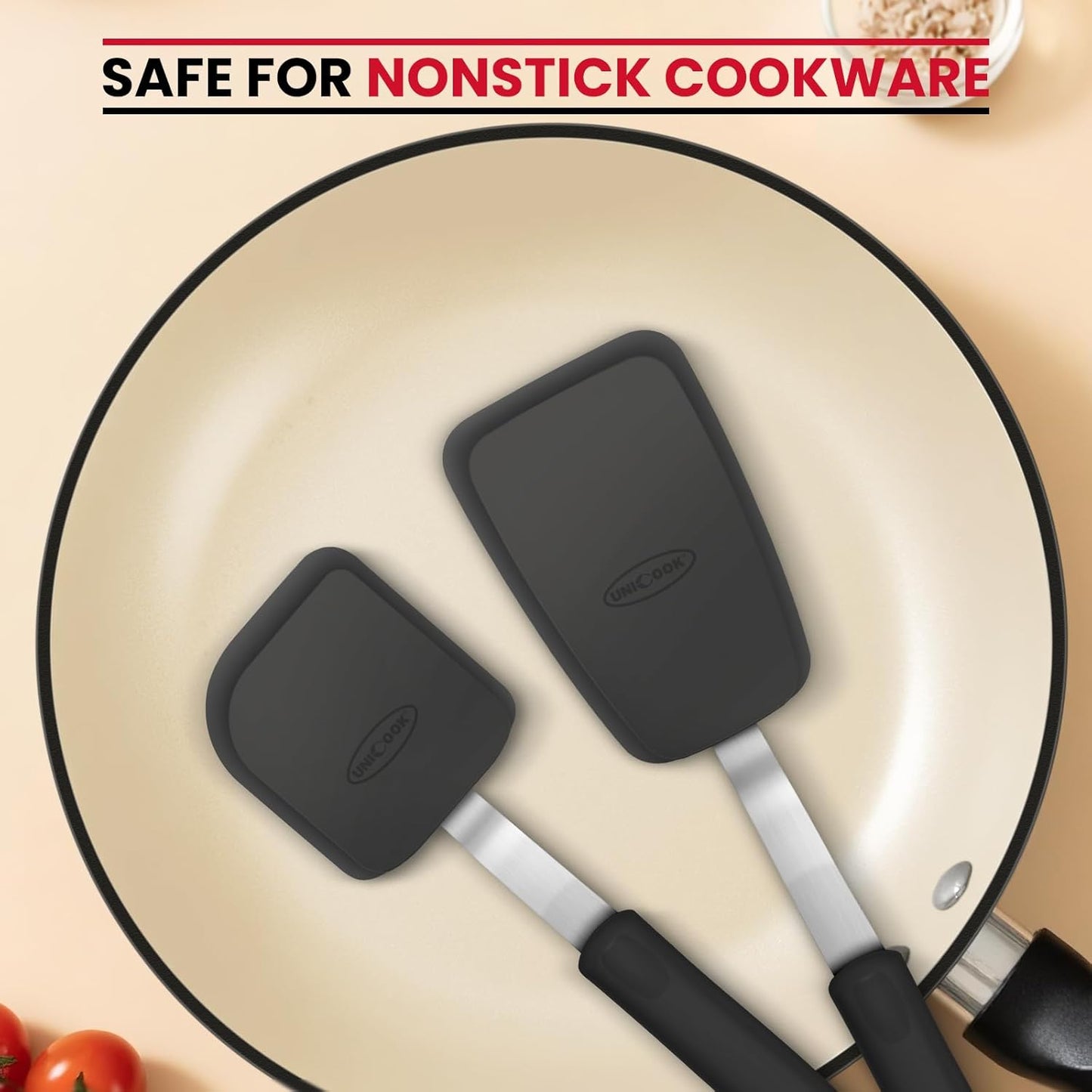 2-Piece Small Silicone Spatula Set, Heat-Resistant Kitchen Spatula Turner Set for Nonstick Cookware, Flexible Kitchen Utensils for Flipping Eggs, Pancakes, or Lifting Cookies and Brownies