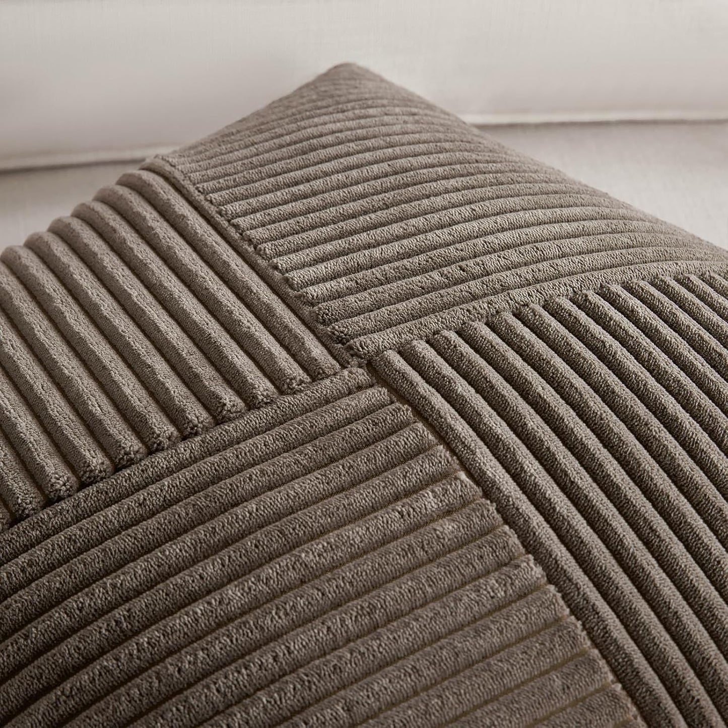 Set of 2 Dark Brown Boho Decorative Throw Pillow Covers 18X18 Inch with Diagonally Pattern for Living Room Couch Bed Sofa, Soft Textured Corduroy Aesthetic Farmhouse Home Decor 45X45 Cm