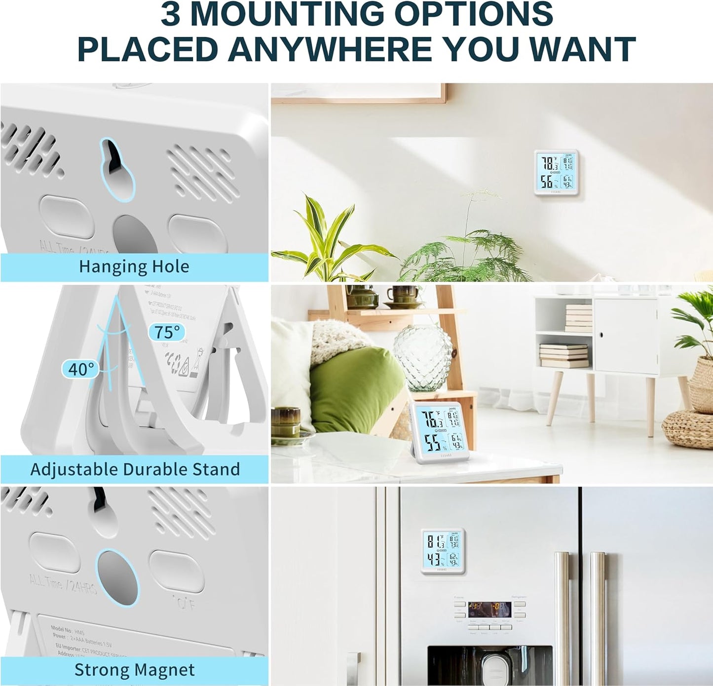Digital Hygrometer Indoor Thermometer for House, Room Thermometer with 3S Fast Refresh & Max Min Records, Temperature Monitor Humidity Meter with Backlight, White