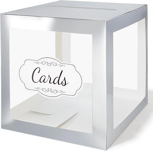 Wedding Card Box for Reception, Transparent with Silver Border Money Box for Wedding, Baby Showers, Wishing Well Party, Birthdays, Retirements, Open Houses, Anniversaries(Clear Silver)