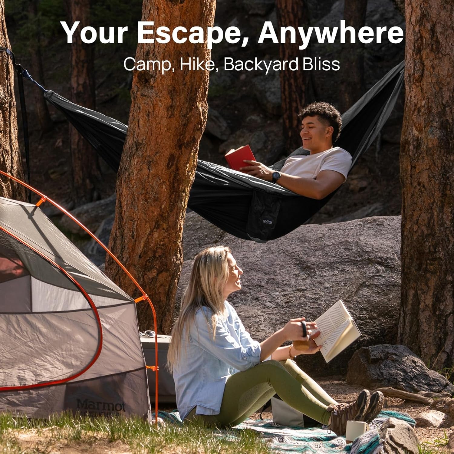 Camping Hammock 500 Lbs Capacity, Portable Hammocks with Tree Straps & Attached Carry Bag, Camping Essentials Gear, Perfect for outside Indoor Hiking Beach Backpack Travel