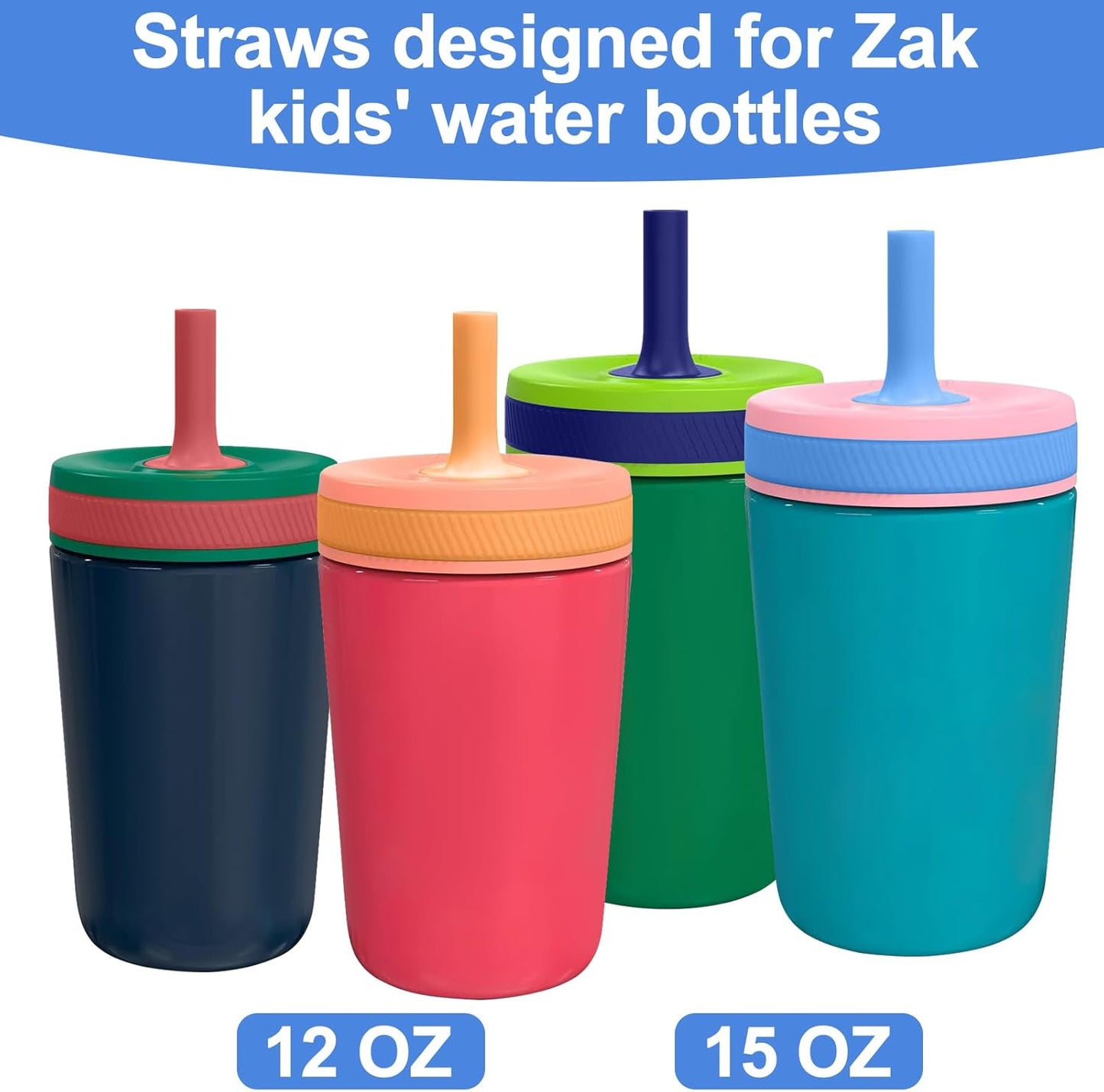 Straw Replacement Compatible with Zak Straw Cups,4Pcs 15 Oz Tumbler Water Bottle Reusable Silicone Straw Bpa-Free with Straw Cleaning Brush for Zak Designs Kelso 12 Oz Cups