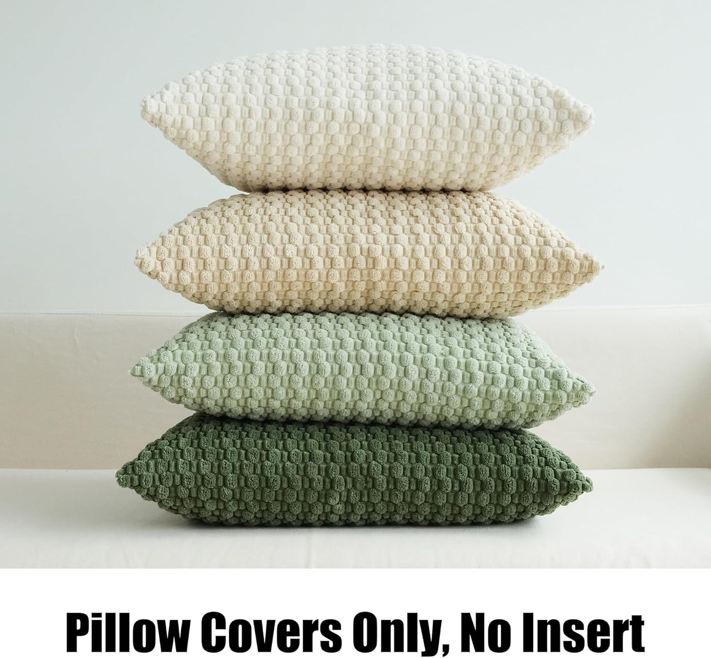 Pack of 4 Spring Decorative Throw Pillow Covers Farmhouse Boho Home Decor Striped Corduroy Square Pillowcases 18 X 18 Inch Green