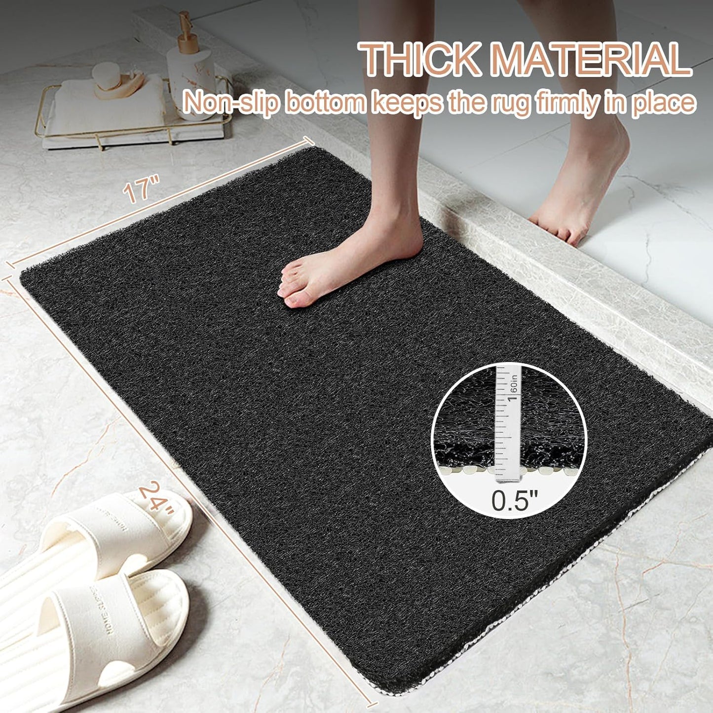 Shower Mats for Showers anti Slip for Elderly, 24'' X 17'' Non Slip Bath Mat for inside Shower, Bath Tub Mats for Bathroom Non Slip for Shower, PVC Loofah Bathroom Mats, Black