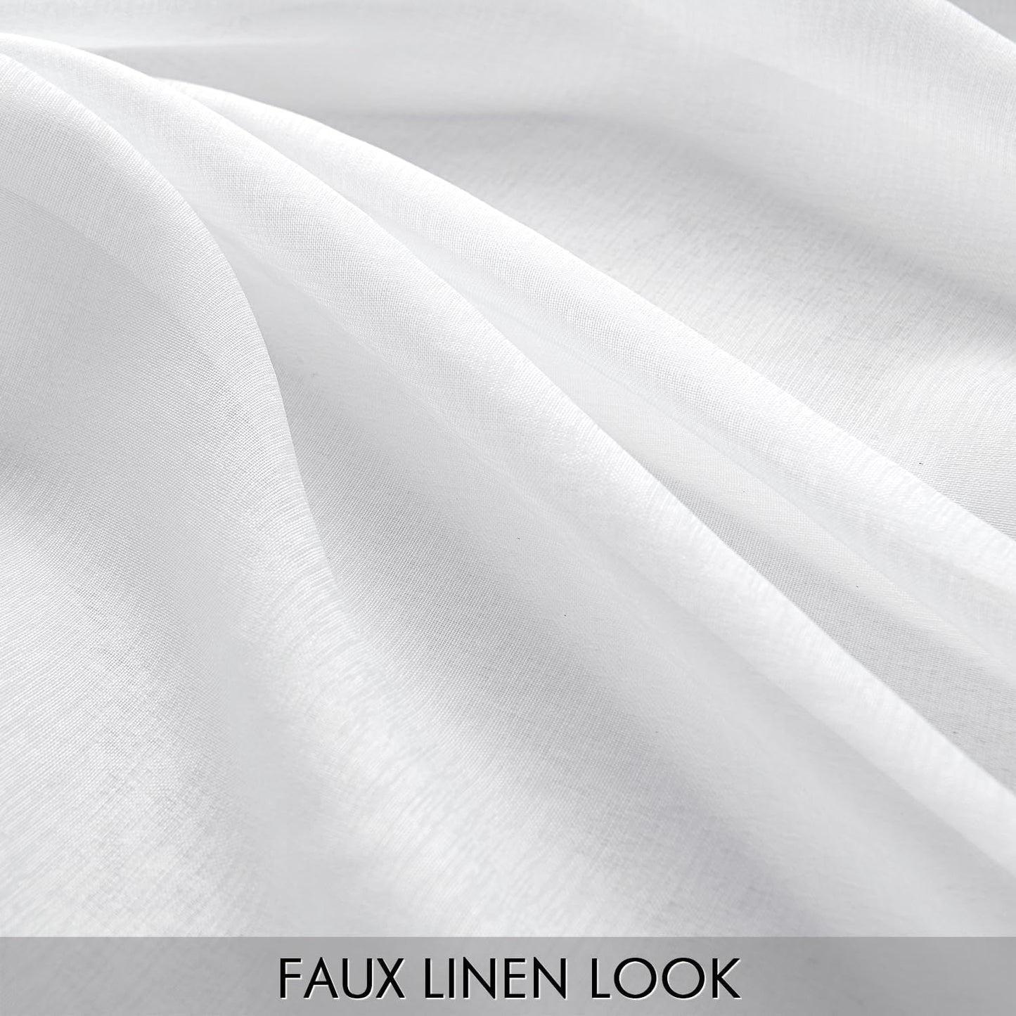 White Sheer Curtains Linen Textured 45 Inches Long 2 Panels for Bedroom Kitchen, Semi Transparent Farmhouse Rod Pocket Light Filtering Voile Window Drapes, W 42 X L 45 Inch Length