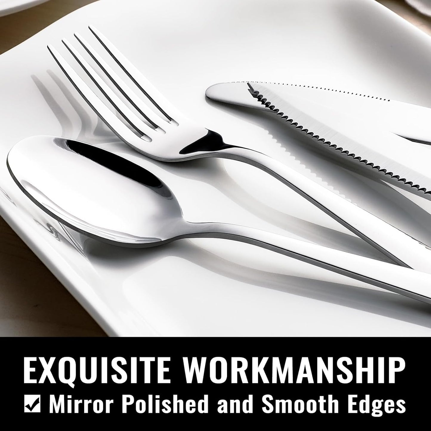 48-Piece Silverware Set with Steak Knives for 8, 18/8 Stainless Steel Flatware Cutlery Set for Home Kitchen Restaurant Hotel, Kitchen Utensils Set, Mirror Polished, Dishwasher Safe