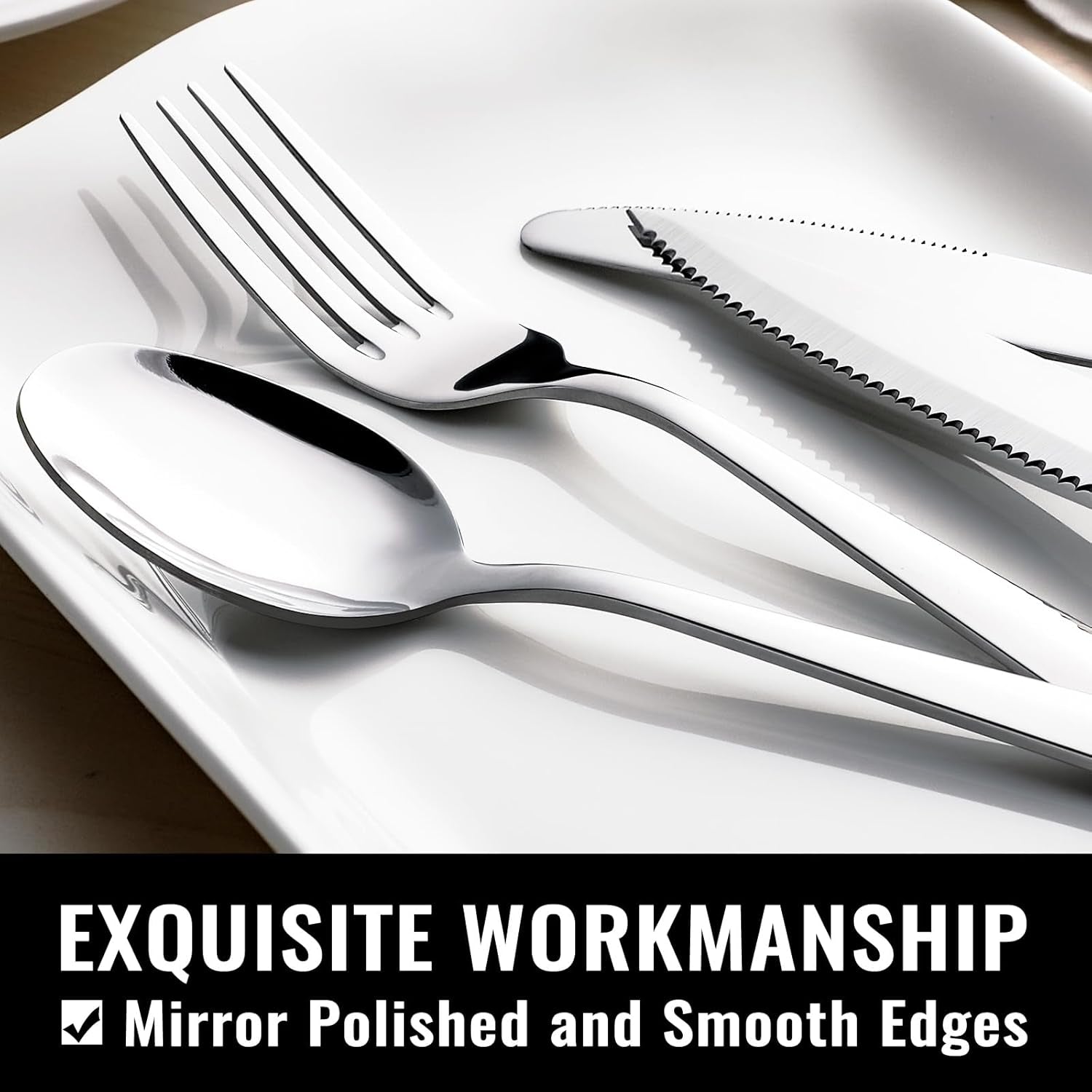 48-Piece Silverware Set with Steak Knives for 8, 18/8 Stainless Steel Flatware Cutlery Set for Home Kitchen Restaurant Hotel, Kitchen Utensils Set, Mirror Polished, Dishwasher Safe