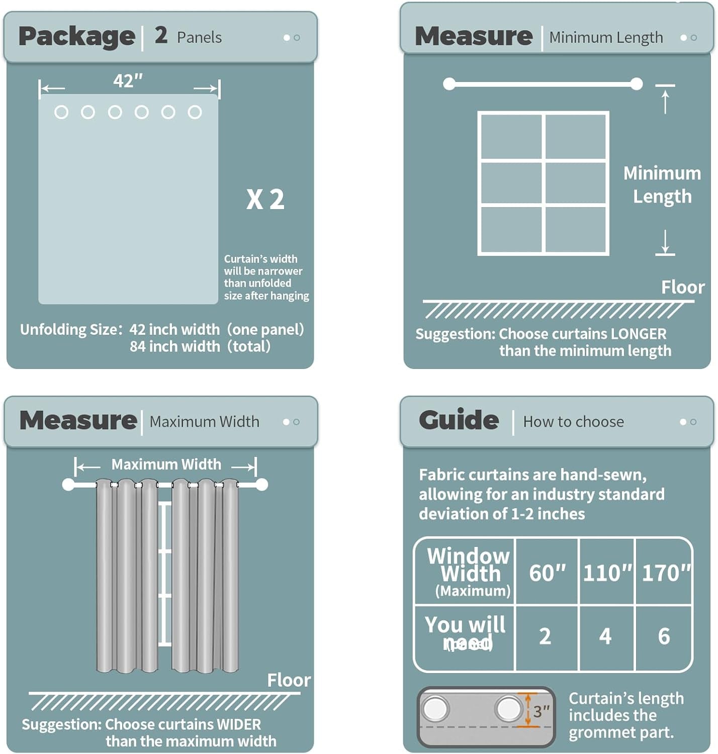 Blackout Curtains for Bedroom 63 Inches Long - Navy Blue Room Darkening Thermal Insulated Sunlight Blocking Grommet Window Drapes for Kids Boys Room, Set of 2 Panels, 42 X 63 Inch