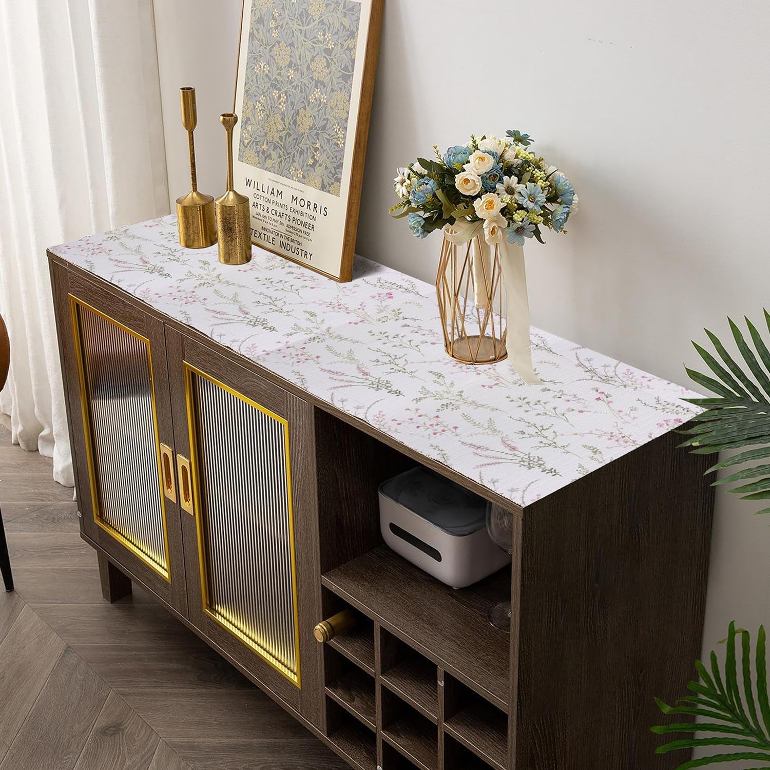 Floral Drawer and Shelf Liner for Cabinets, Non-Adhesive and Strong Non-Slip Flower Shelf Cabinet Drawer Liners for Kitchen,Table,Bookshelves,Waterproof Cupboard Liners,12In X 10FT