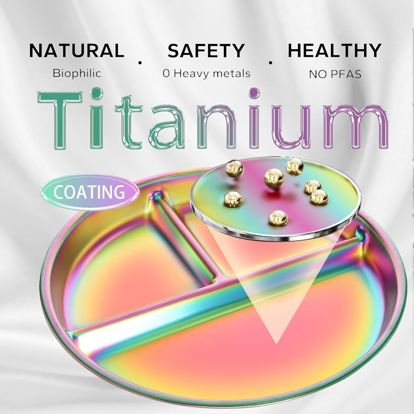 Stainless Steel Kids Plates Set of 2, 9" Portion Divided Plate for Toddler & Baby, Non Toxic Unbreakable Dinner Dishes, Metal Food Tray Camping Picnic Snack Nut Container, Bling Colorful