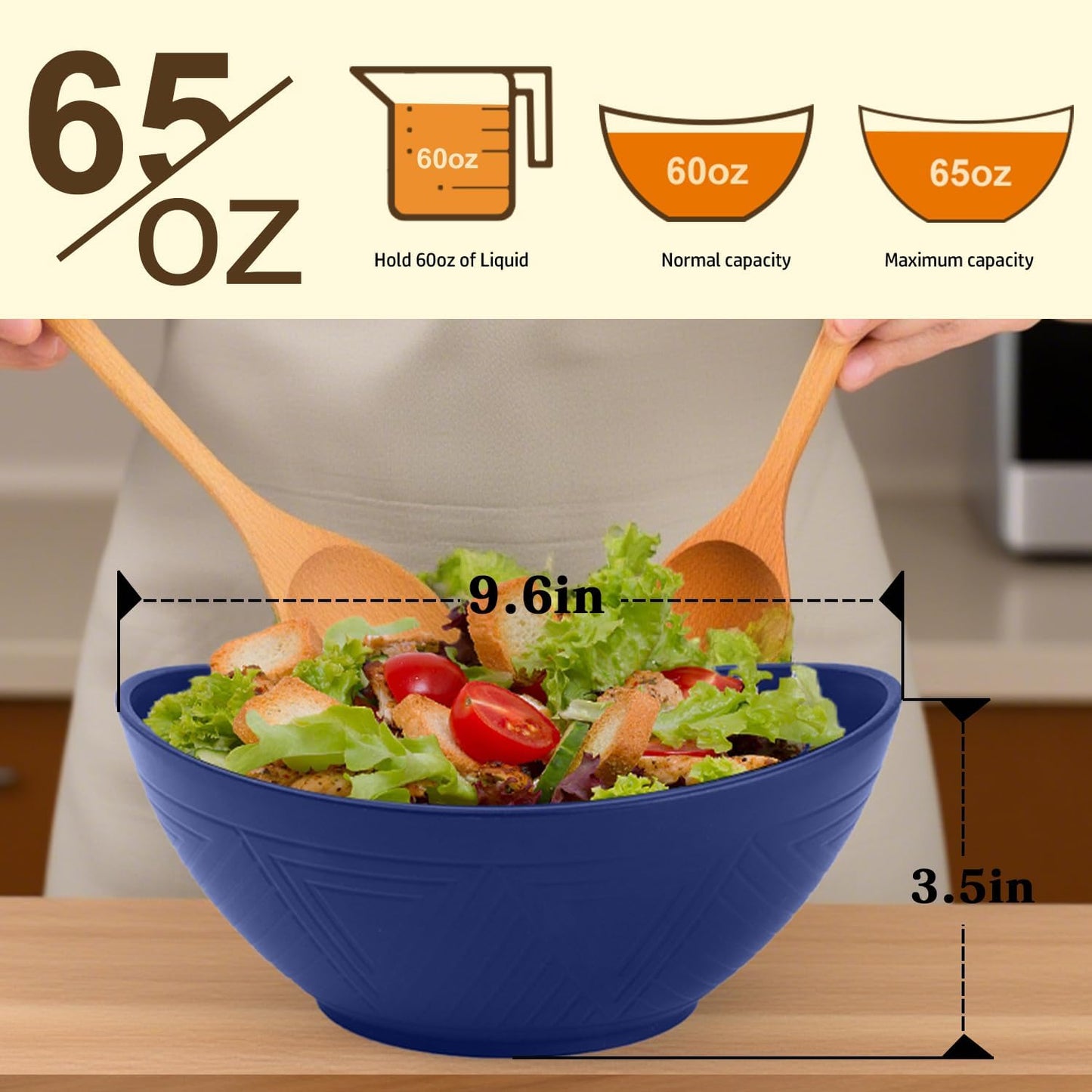 Wheat Straw Oval Serving Bowls, 9.6 Inches, Set of 4 - Dark Blue, 60 OZ Capacity, Microwave and Dishwasher Safe, Perfect for Salads, Popcorn, and Events