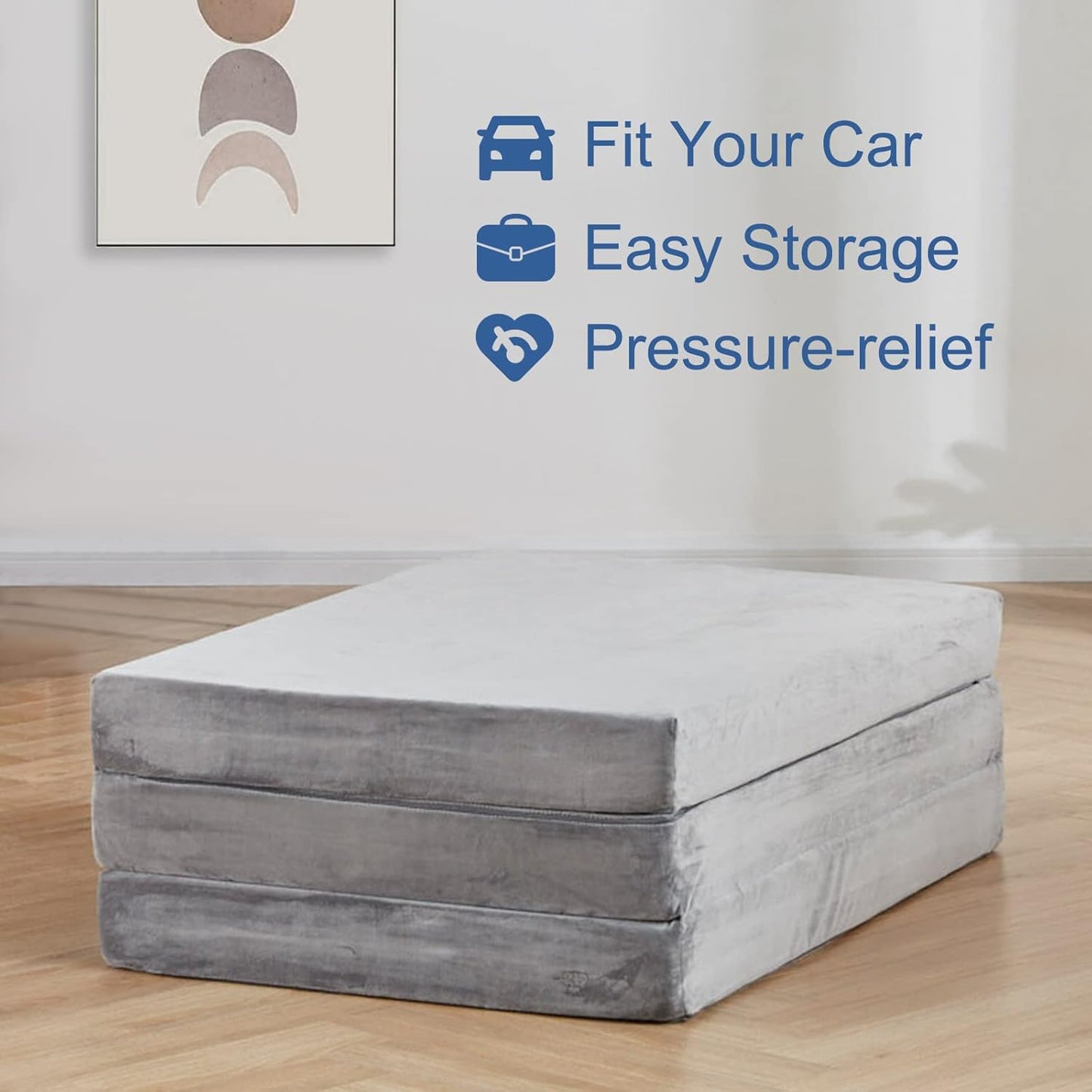 Tri Folding Mattress Foam Topper 4" Thickness Floor Cot Mattress, Guset Bed with Removable&Machine Washable Cover and Lining, Certipur-Us Certified 25 X 75 Inch