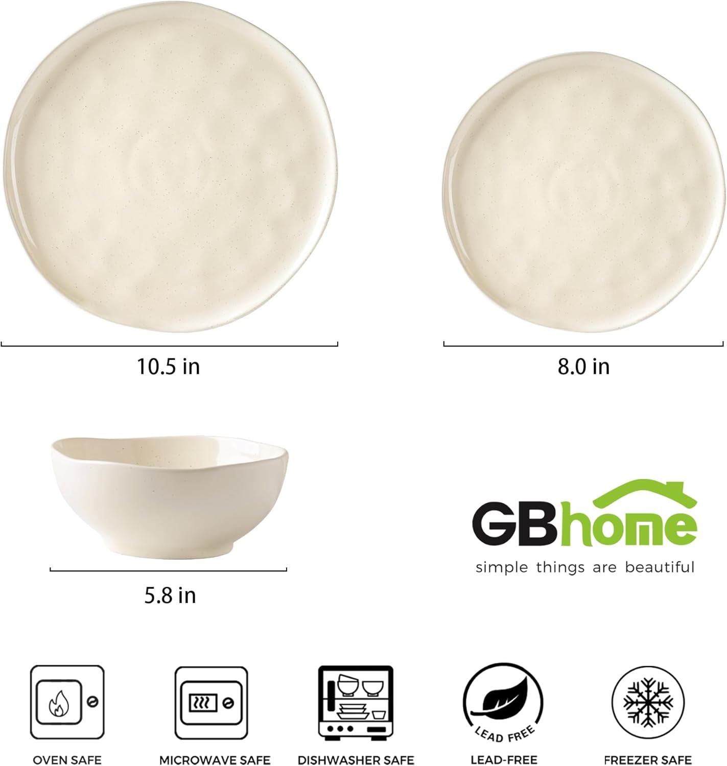 Ceramic Dinnerware Set for Four, 12-Piece Porcelain Collection, Lightweight and Scratch-Resistant, Oven, Microwave, and Dishwasher Safe, Beige Speckled Finish