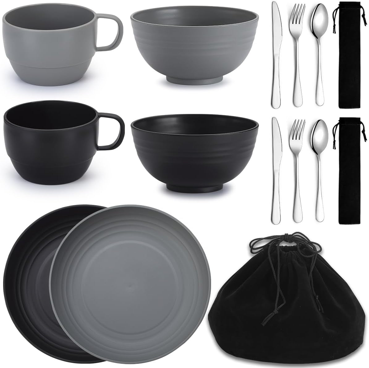 Camping Mess Kit for Two: Complete Silverware Set with Spoons, Forks, and Knives - Essential Gear for Travel, Picnics, and Outdoor Adventures - Lightweight and Easy to Clean