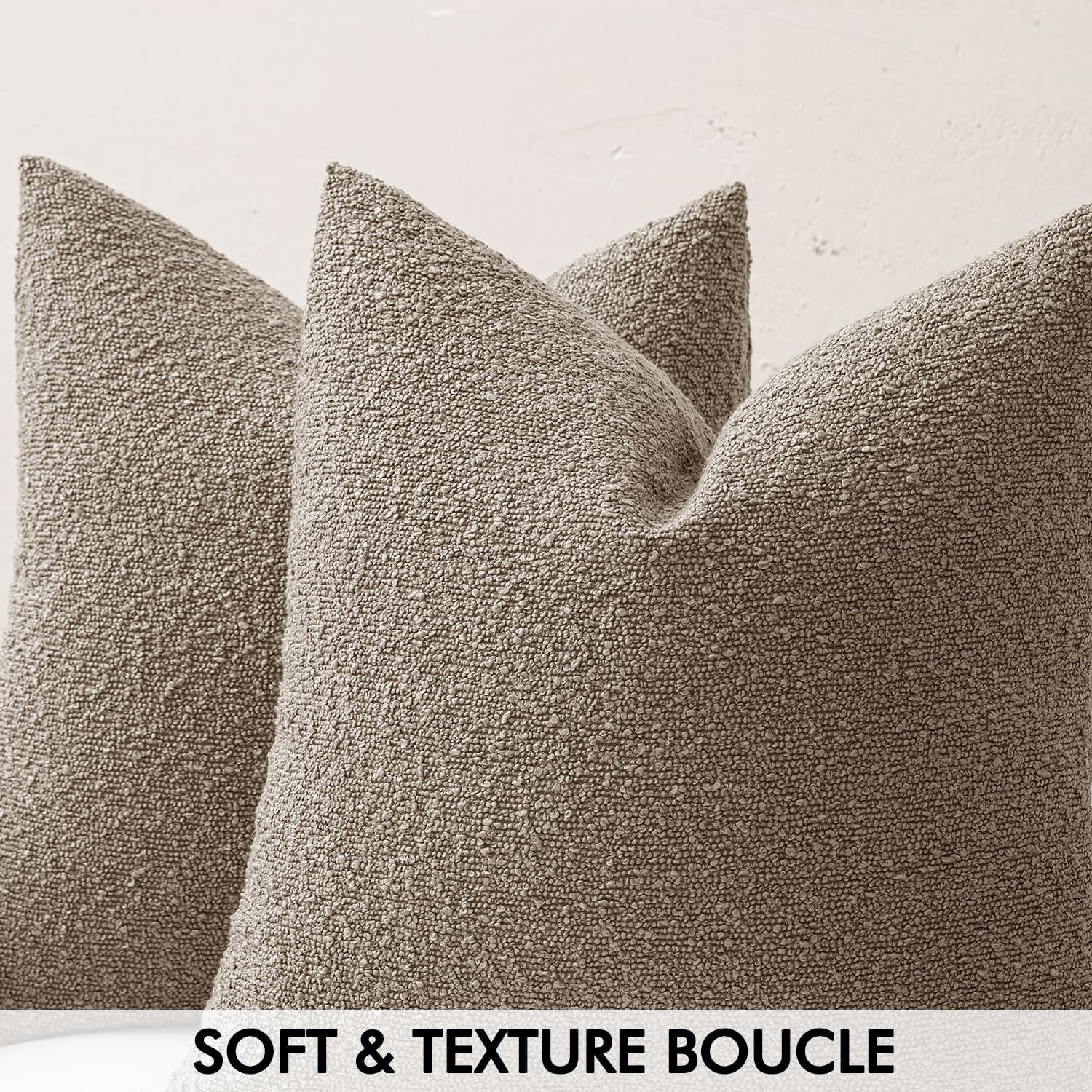 18X18 Inch Decorative Pillow Covers for Couch Bed Set of 2 Textured Boucle Neutral Throw Pillows Light Taupe Accent Solid Cushion Pillowcase Cozy Soft Sofa Livingroom Home Decor