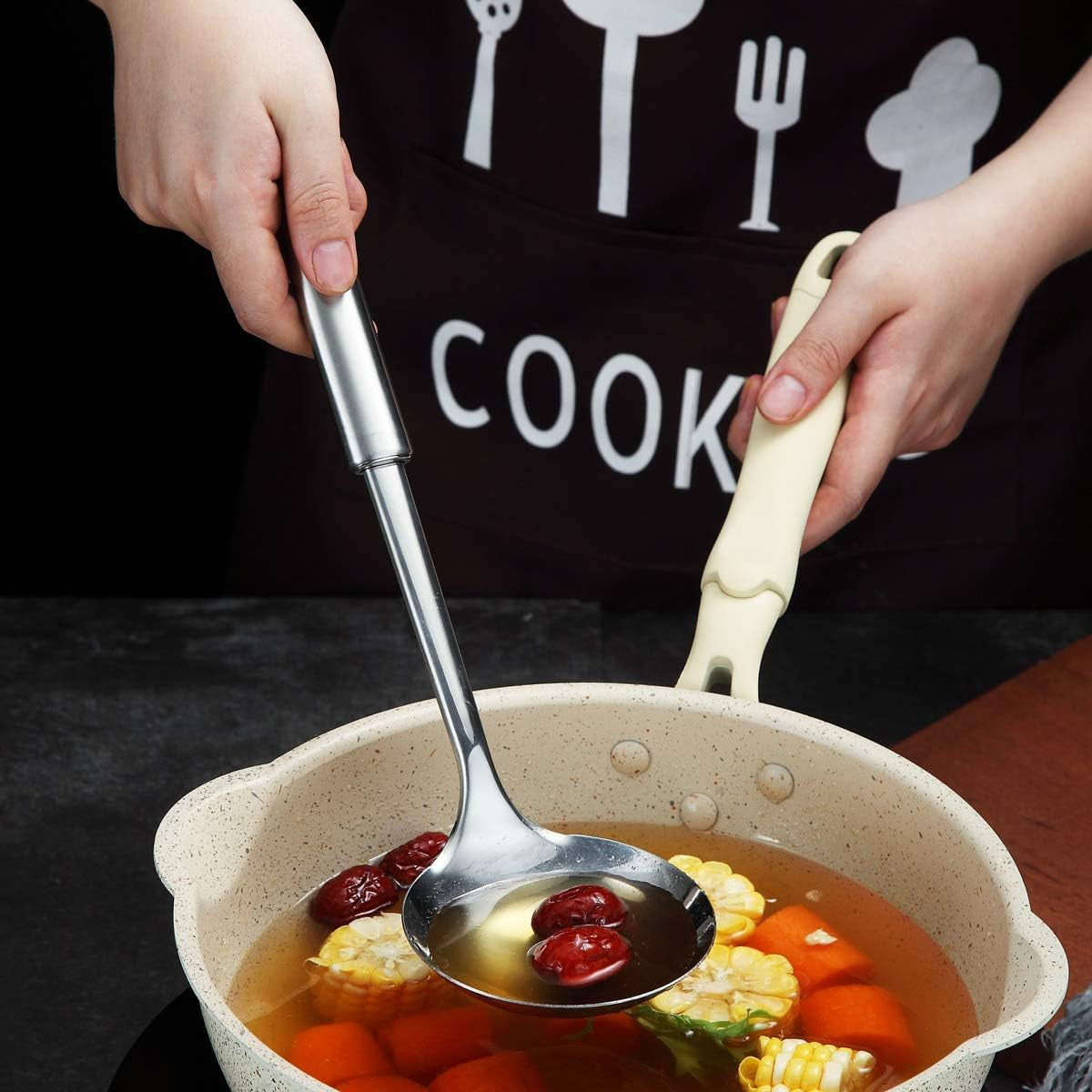 Professional Stainless Steel Soup Ladle - Heat Resistant, Non-Stick, Dishwasher Safe Kitchen Tool
