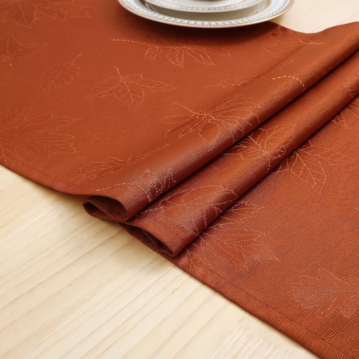 Fall Table Runner - 13X72 Inch Autumn Leaves Damask for Harvest Parties and Thanksgiving Dinner, Rust