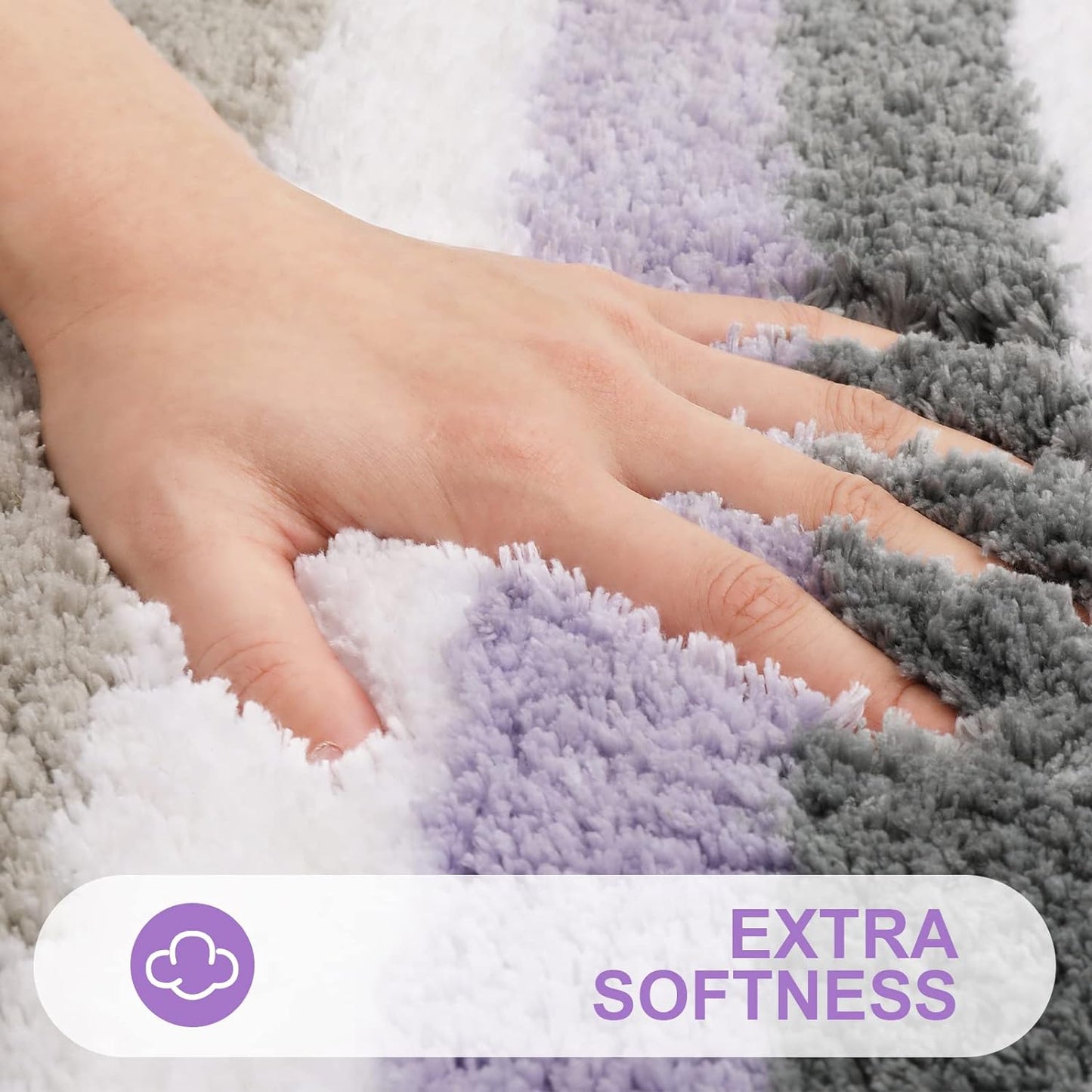 Microfiber Striped Bathroom Rugs Bath Mat, Extra Thick, Soft and Shaggy, Absorbent, Machine Washable, Bath Rugs for Bathroom, Tub and Shower, 24X16 Inches, Purple-Grey